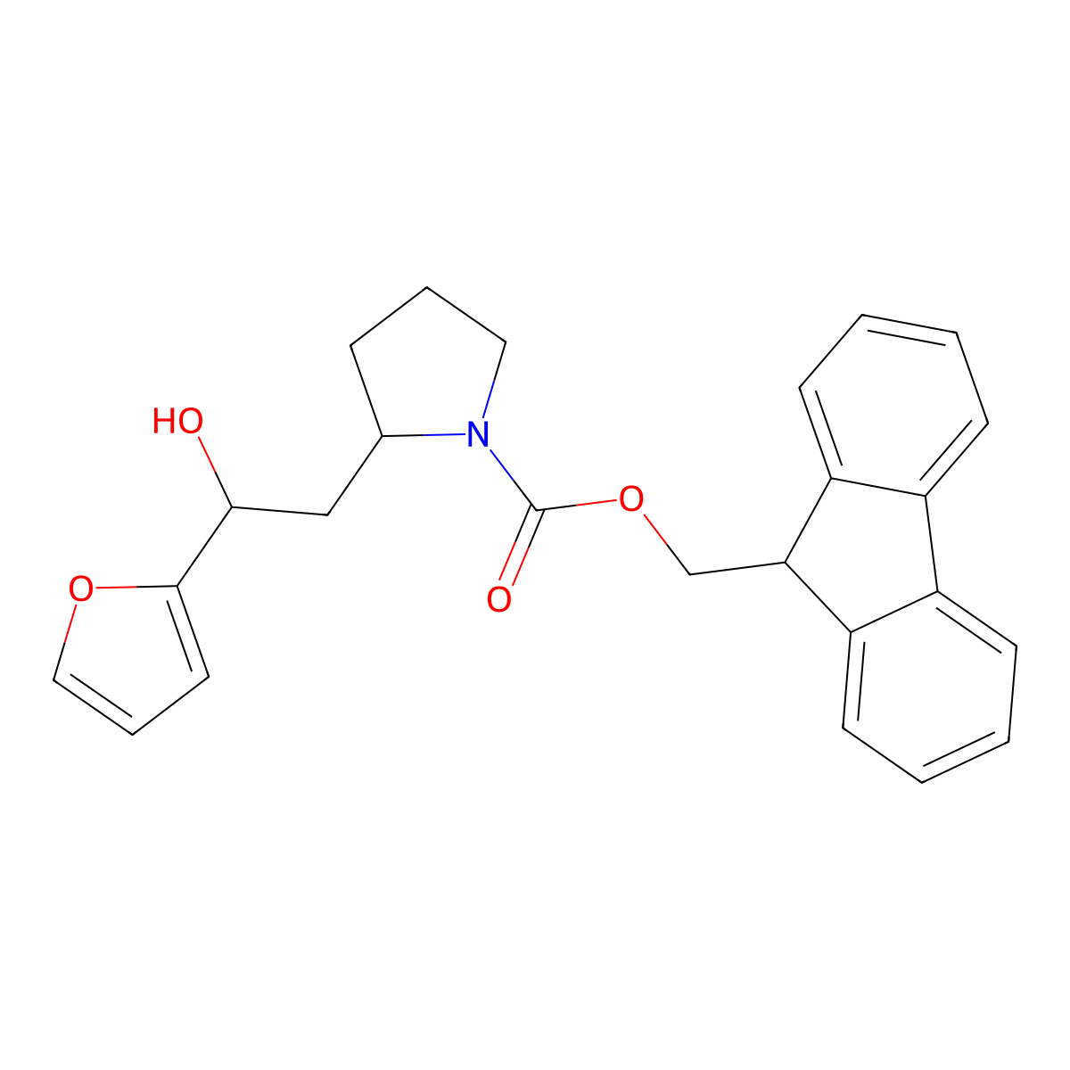 (9H-fluoren-9-yl)methyl 2-[2-(furan-2-yl)-2-hydroxyethyl]pyrrolidine-1-carboxylate molecular structure, CAS 2763902-16-3