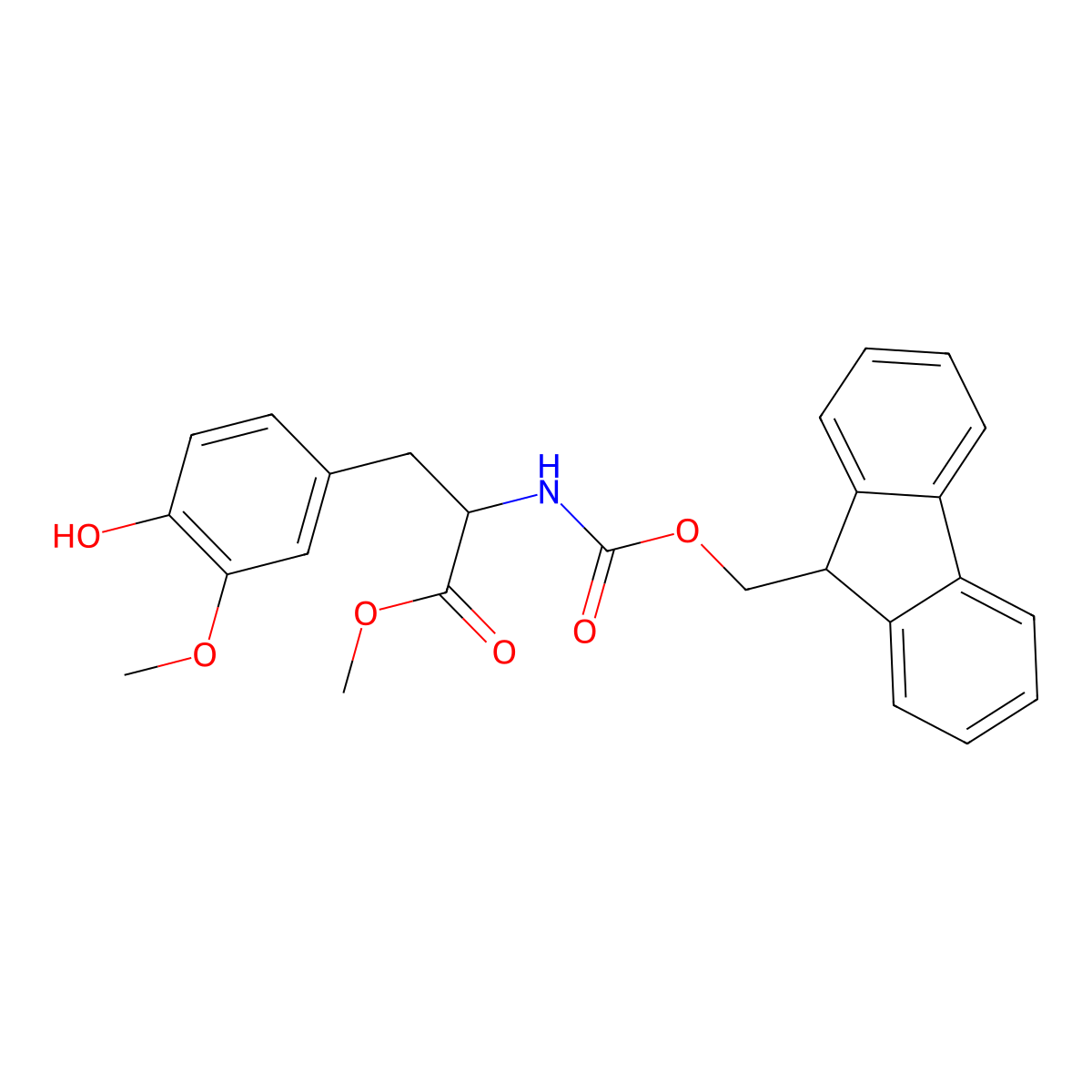 methyl 2-({[(9H-fluoren-9-yl)methoxy]carbonyl}amino)-3-(4-hydroxy-3-methoxyphenyl)propanoate molecular structure, CAS 2763902-19-6