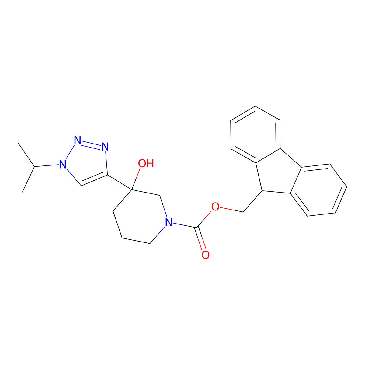 (9H-fluoren-9-yl)methyl 3-hydroxy-3-[1-(propan-2-yl)-1H-1,2,3-triazol-4-yl]piperidine-1-carboxylate molecular structure, CAS 2763902-21-0