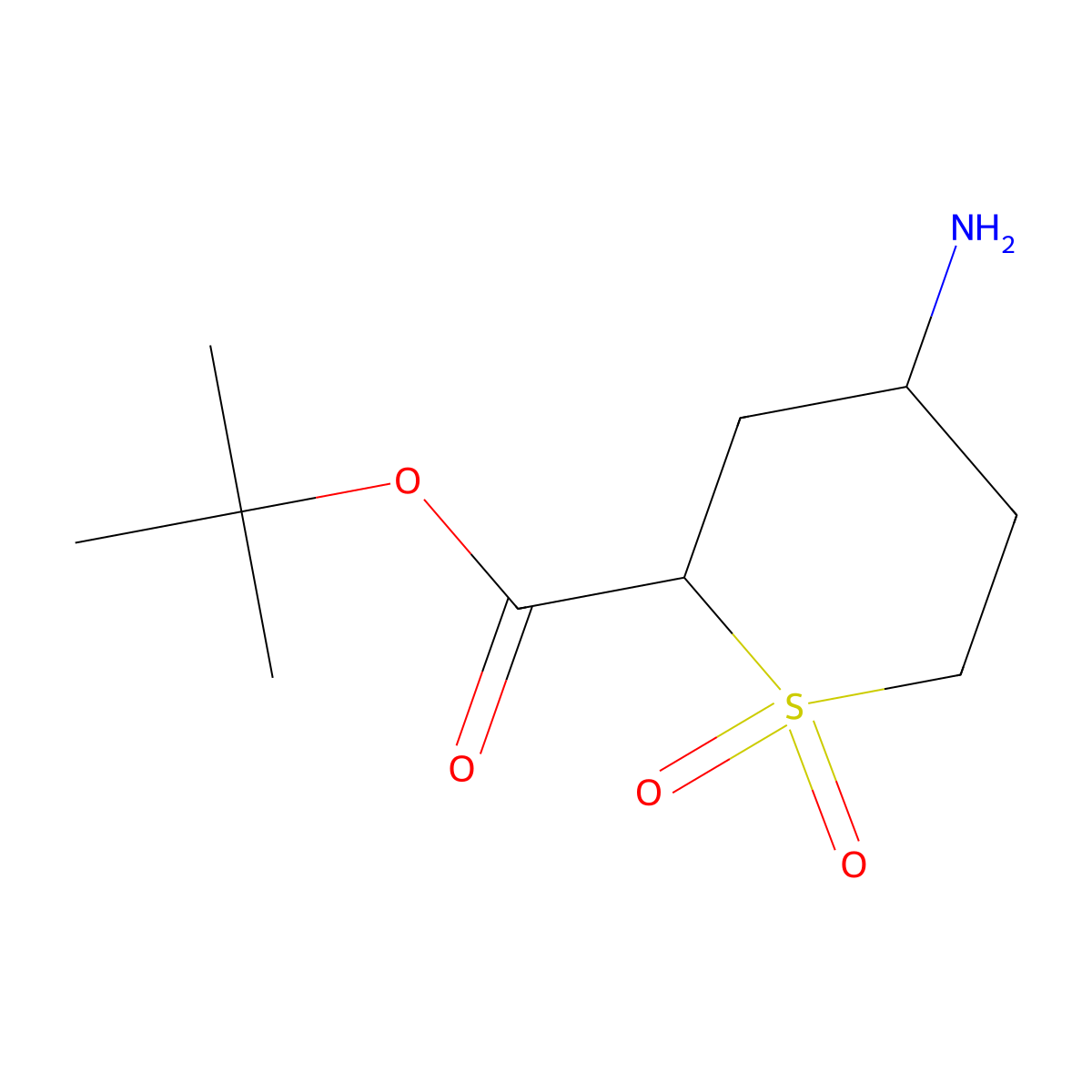 Tert-butyl 4-amino-1,1-dioxo-1lambda6-thiane-2-carboxylate molecular structure, CAS 2763902-35-6