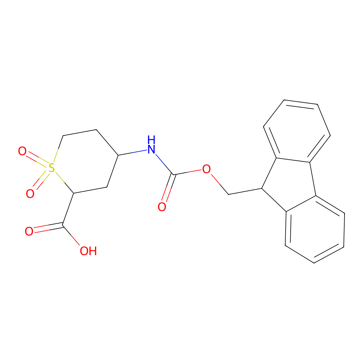4-({[(9H-fluoren-9-yl)methoxy]carbonyl}amino)-1,1-dioxo-1lambda6-thiane-2-carboxylic acid molecular structure, CAS 2763902-37-8