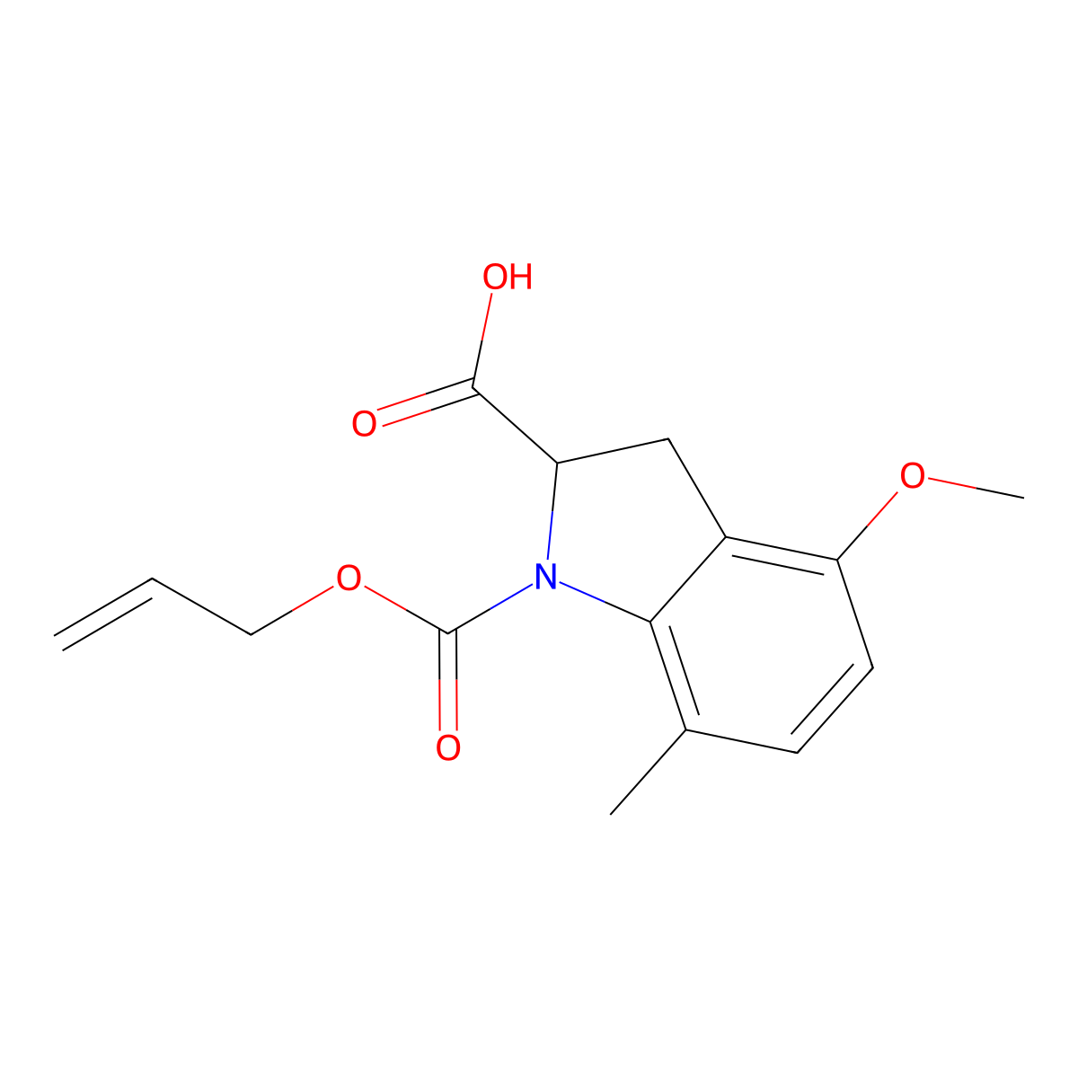 4-methoxy-7-methyl-1-[(prop-2-en-1-yloxy)carbonyl]-2,3-dihydro-1H-indole-2-carboxylic acid molecular structure, CAS 2763902-48-1
