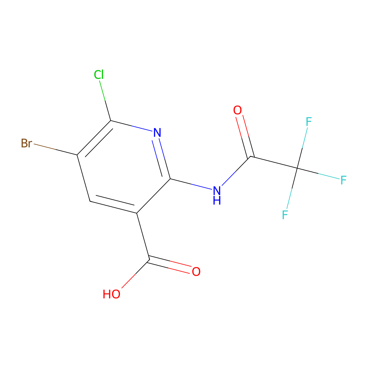 5-Bromo-6-chloro-2-(2,2,2-trifluoroacetamido)pyridine-3-carboxylic acid molecular structure, CAS 2763902-52-7
