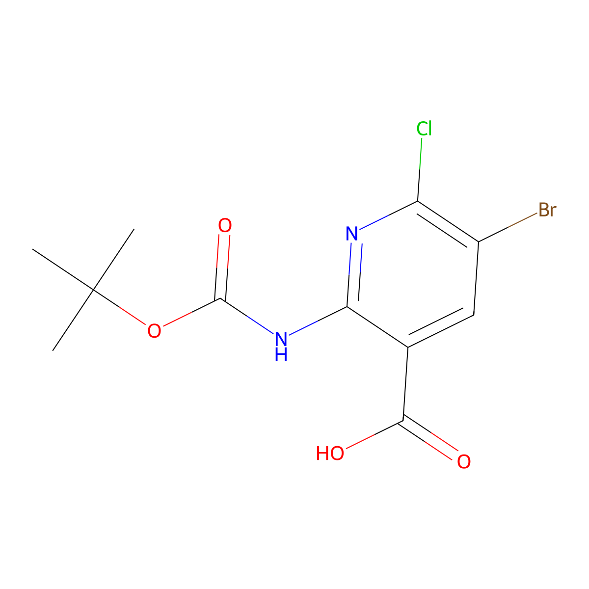 5-Bromo-2-{[(tert-butoxy)carbonyl]amino}-6-chloropyridine-3-carboxylic acid molecular structure, CAS 2763902-55-0