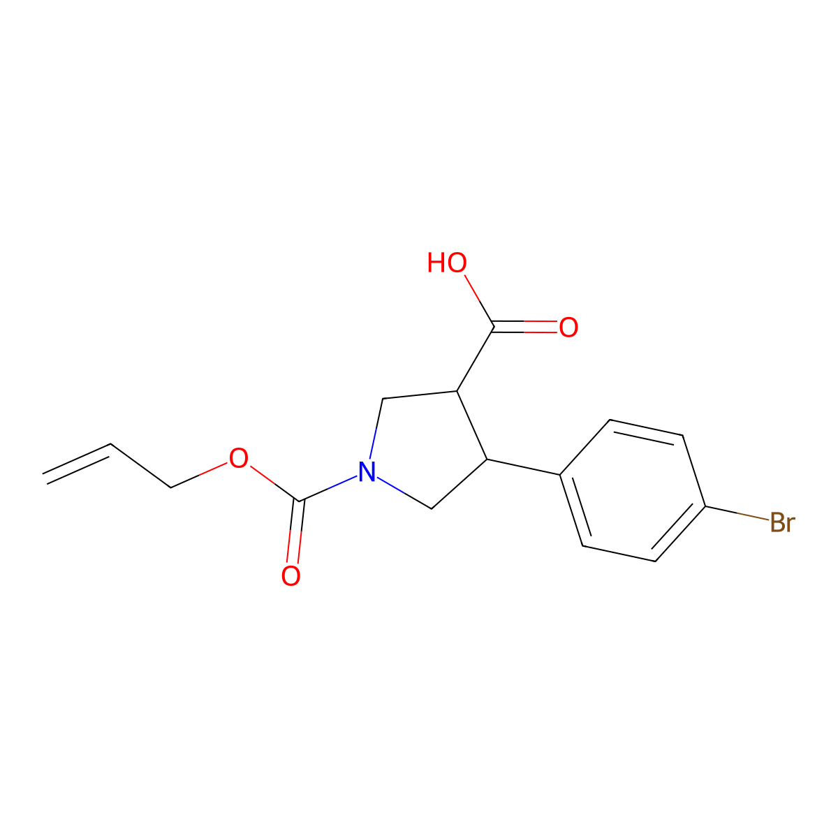 rac-(3R,4S)-4-(4-bromophenyl)-1-[(prop-2-en-1-yloxy)carbonyl]pyrrolidine-3-carboxylic acid molecular structure, CAS 2763902-57-2