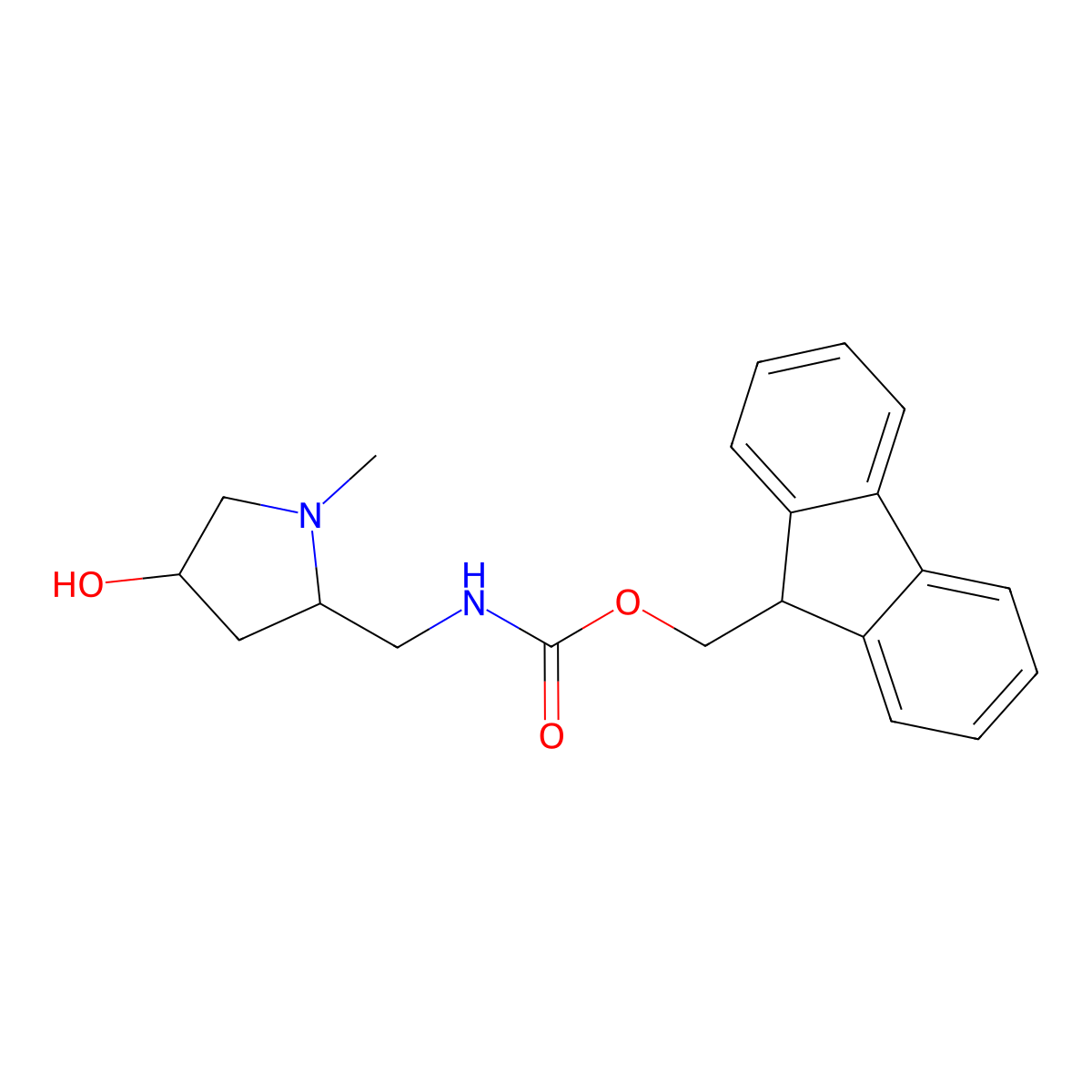 (9H-fluoren-9-yl)methyl N-[(4-hydroxy-1-methylpyrrolidin-2-yl)methyl]carbamate molecular structure, CAS 2763902-81-2