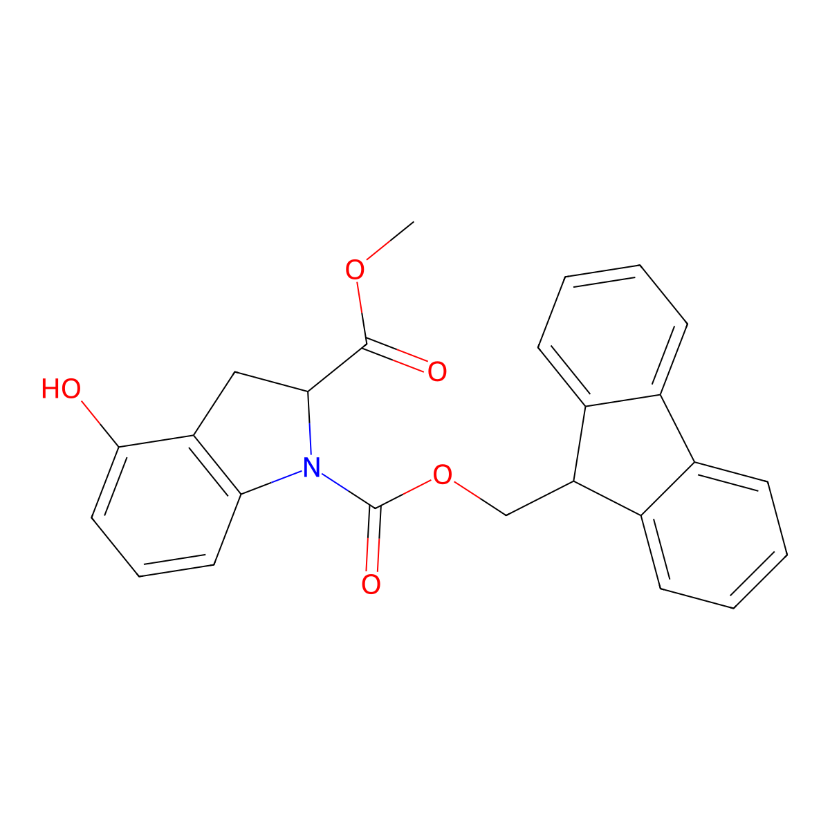 1-(9H-fluoren-9-yl)methyl 2-methyl 4-hydroxy-2,3-dihydro-1H-indole-1,2-dicarboxylate molecular structure, CAS 2763902-82-3