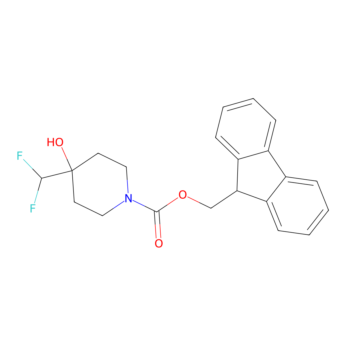 (9H-fluoren-9-yl)methyl 4-(difluoromethyl)-4-hydroxypiperidine-1-carboxylate molecular structure, CAS 2763902-86-7