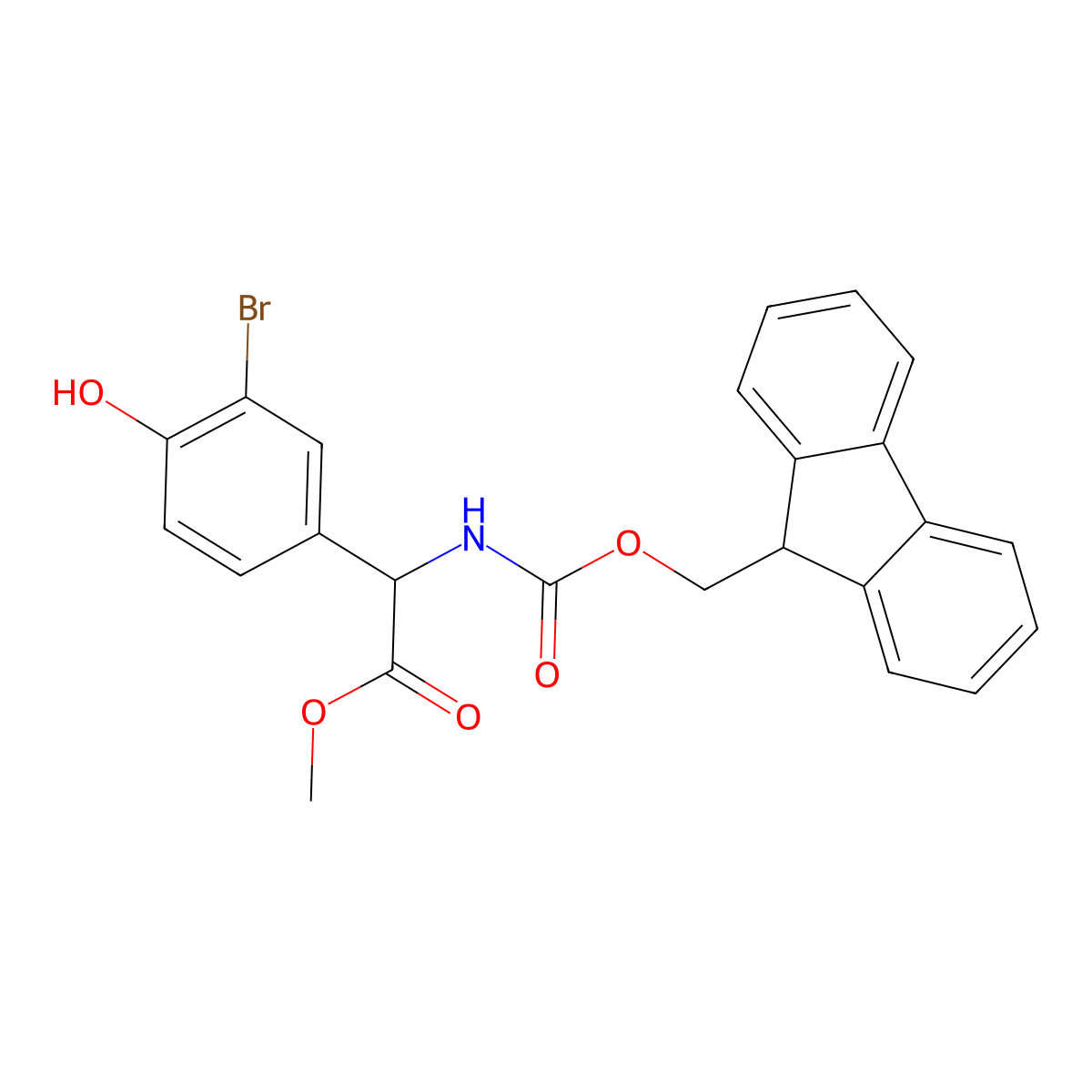 methyl 2-(3-bromo-4-hydroxyphenyl)-2-({[(9H-fluoren-9-yl)methoxy]carbonyl}amino)acetate molecular structure, CAS 2763902-92-5