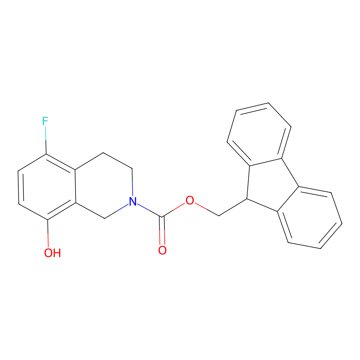 (9H-fluoren-9-yl)methyl 5-fluoro-8-hydroxy-1,2,3,4-tetrahydroisoquinoline-2-carboxylate molecular structure, CAS 2763903-02-0