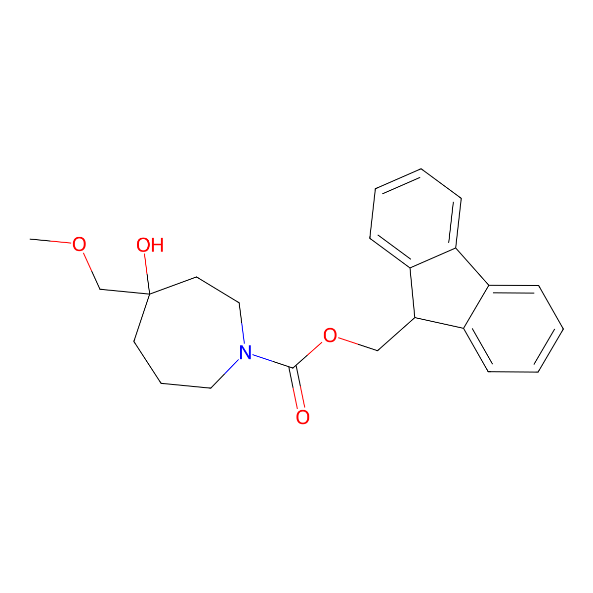 (9H-fluoren-9-yl)methyl 4-hydroxy-4-(methoxymethyl)azepane-1-carboxylate molecular structure, CAS 2763903-04-2