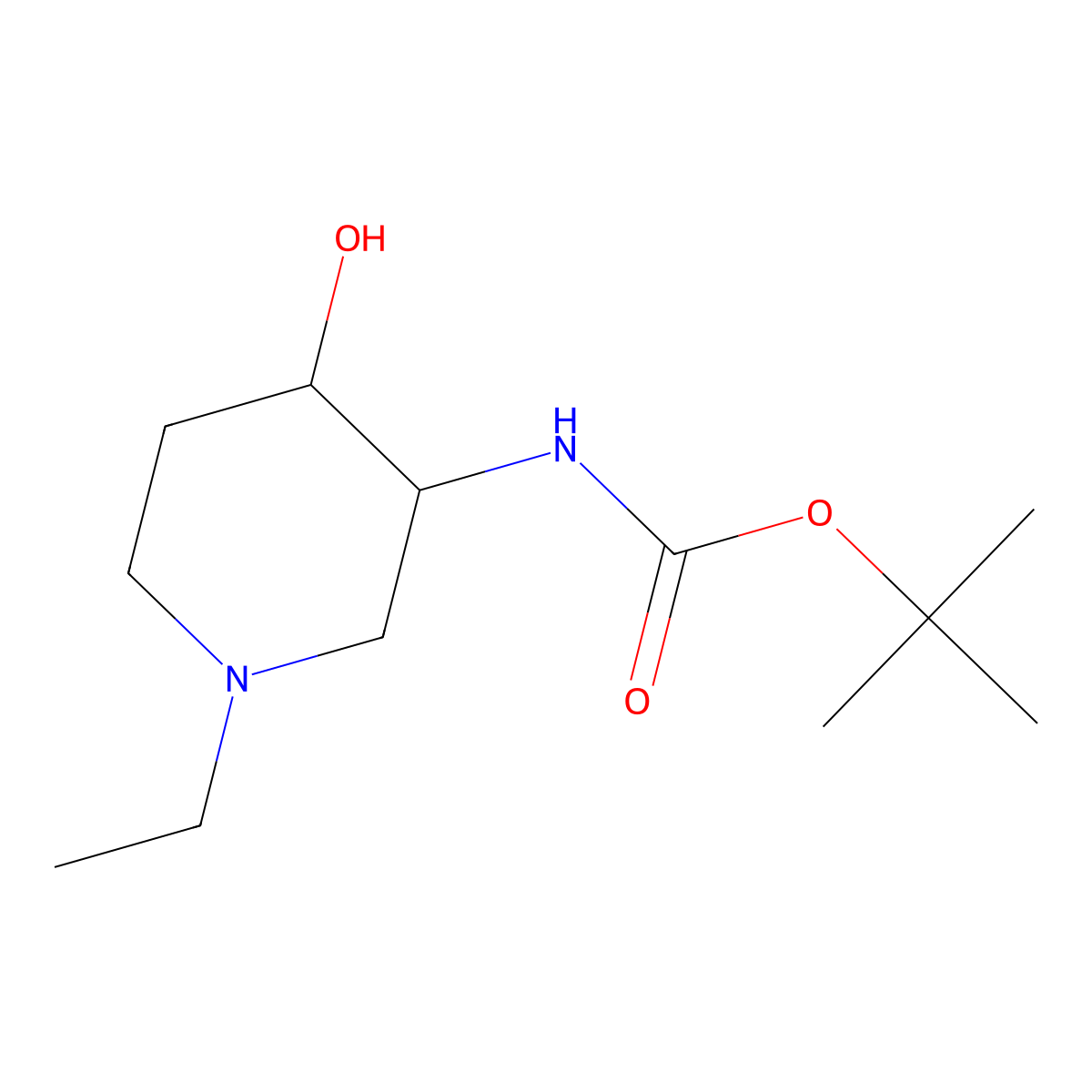 tert-butyl N-(1-ethyl-4-hydroxypiperidin-3-yl)carbamate molecular structure, CAS 2763903-07-5