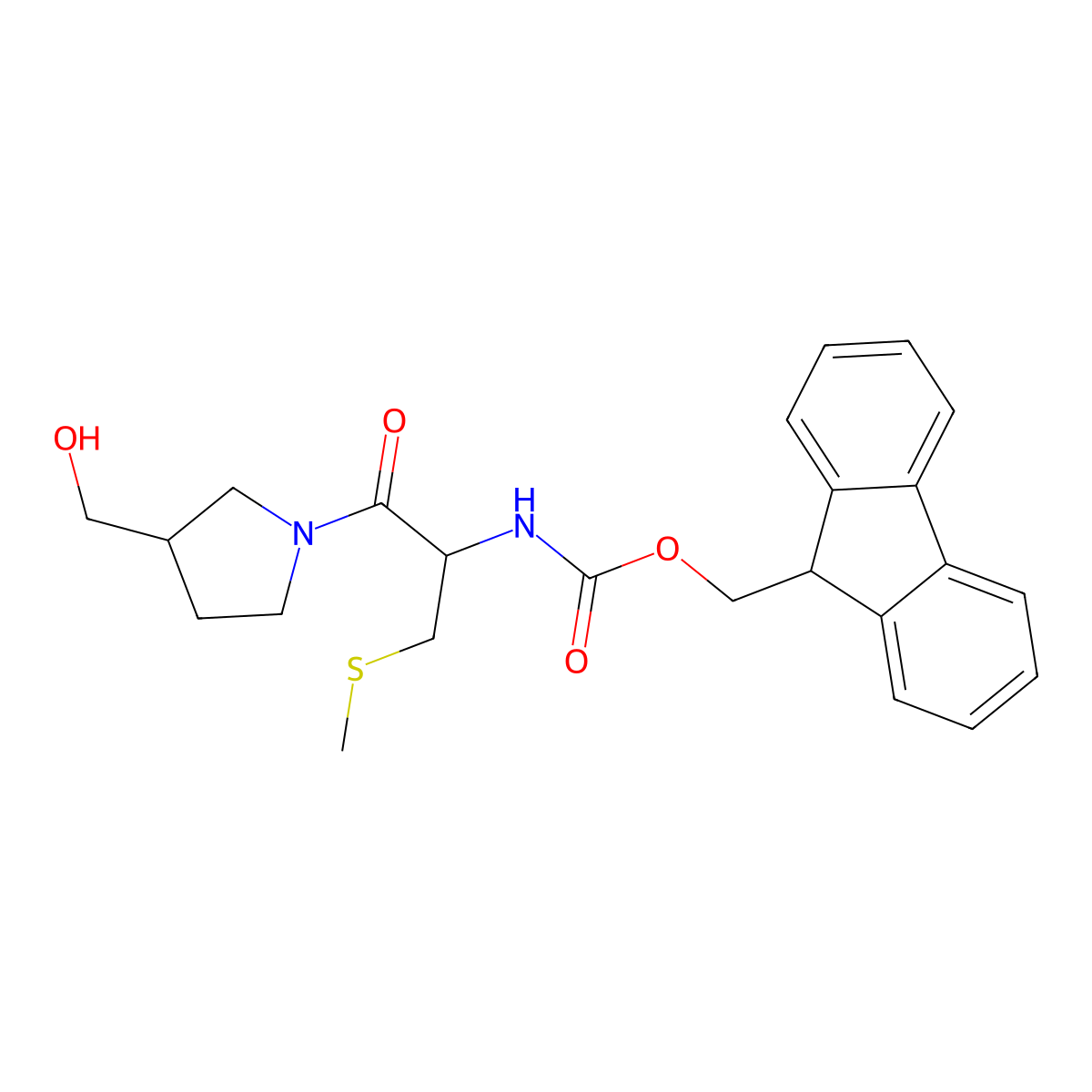 (9H-fluoren-9-yl)methyl N-{1-[3-(hydroxymethyl)pyrrolidin-1-yl]-3-(methylsulfanyl)-1-oxopropan-2-yl}carbamate molecular structure, CAS 2763903-09-7