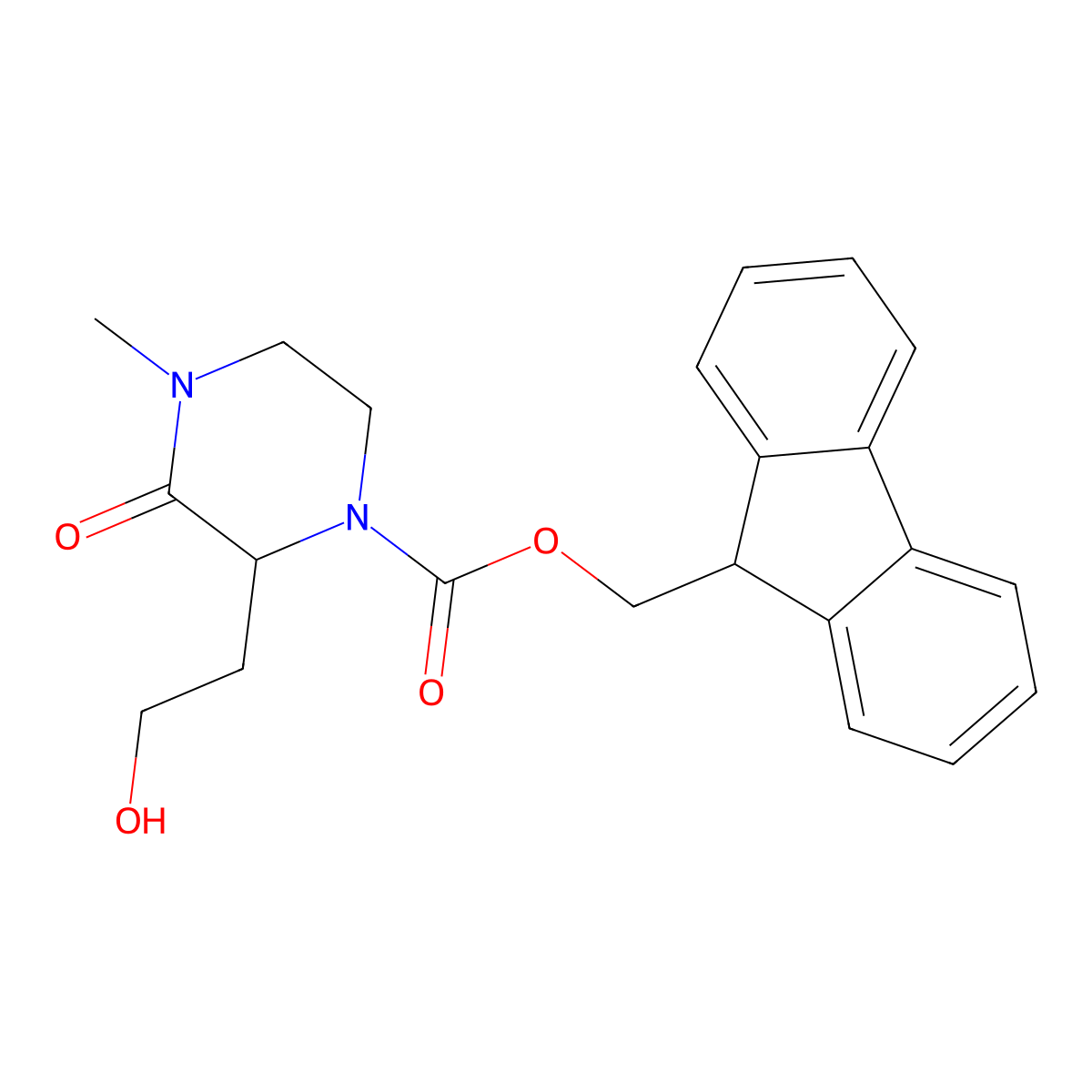 (9H-fluoren-9-yl)methyl 2-(2-hydroxyethyl)-4-methyl-3-oxopiperazine-1-carboxylate molecular structure, CAS 2763903-10-0