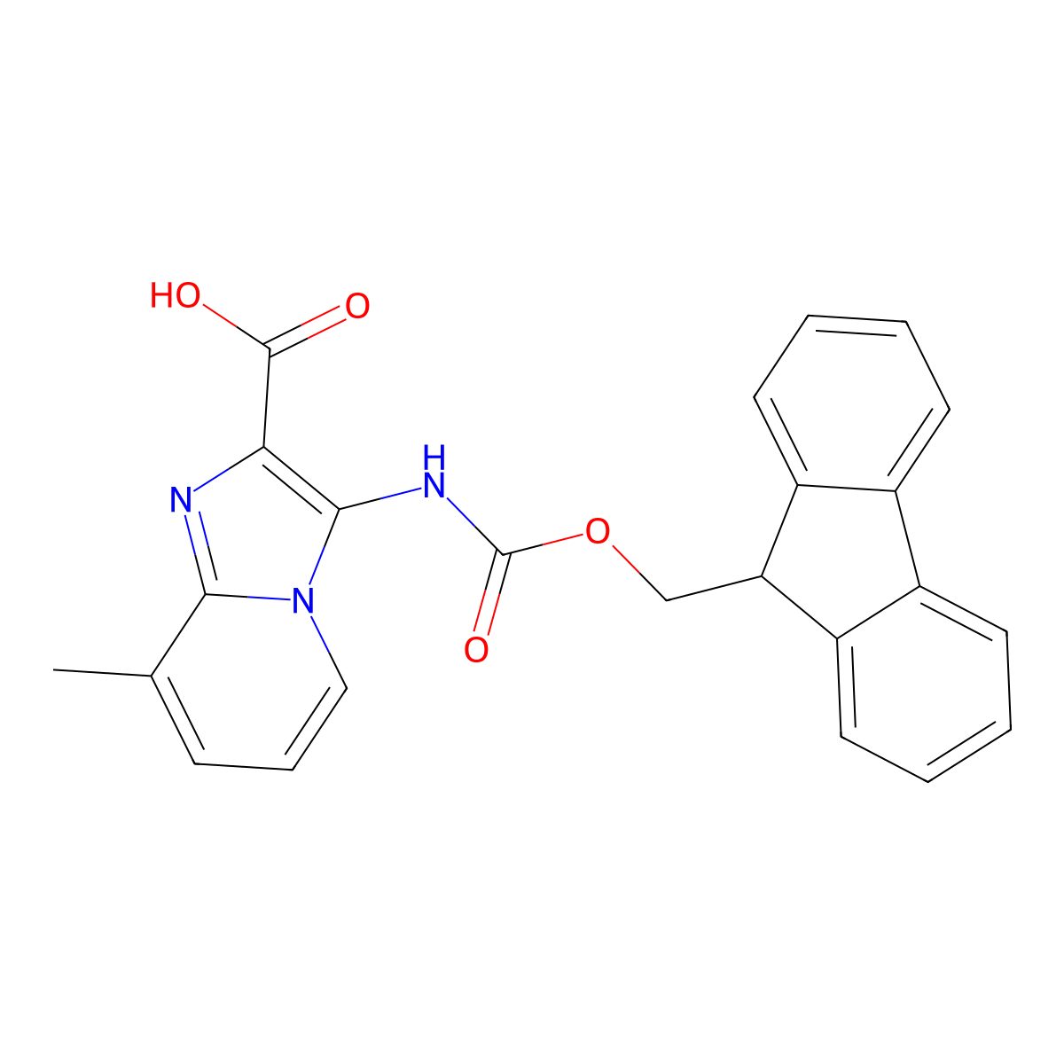 3-({[(9H-fluoren-9-yl)methoxy]carbonyl}amino)-8-methylimidazo[1,2-a]pyridine-2-carboxylic acid molecular structure, CAS 2763903-12-2