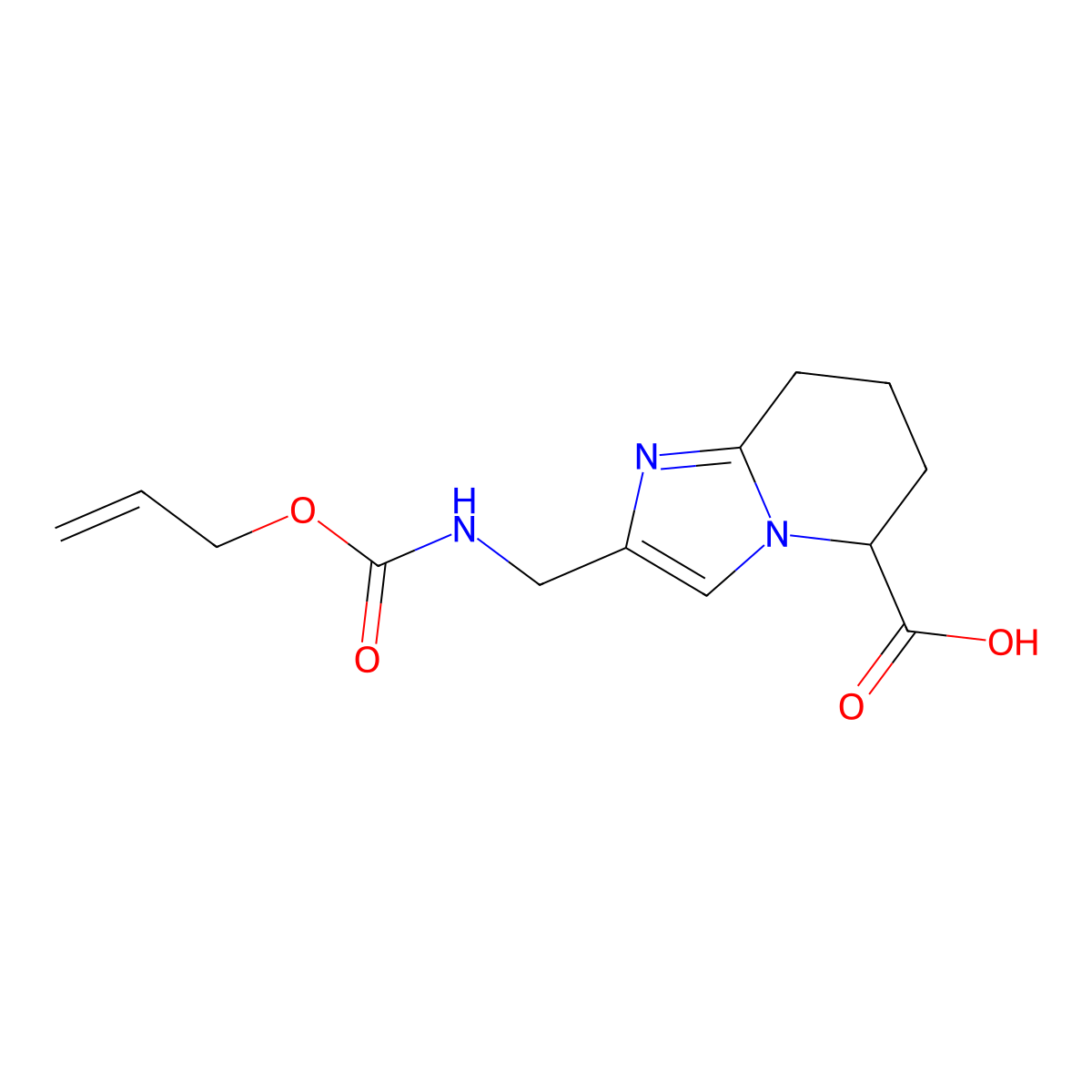 2-({[(prop-2-en-1-yloxy)carbonyl]amino}methyl)-5H,6H,7H,8H-imidazo[1,2-a]pyridine-5-carboxylic acid molecular structure, CAS 2763903-24-6