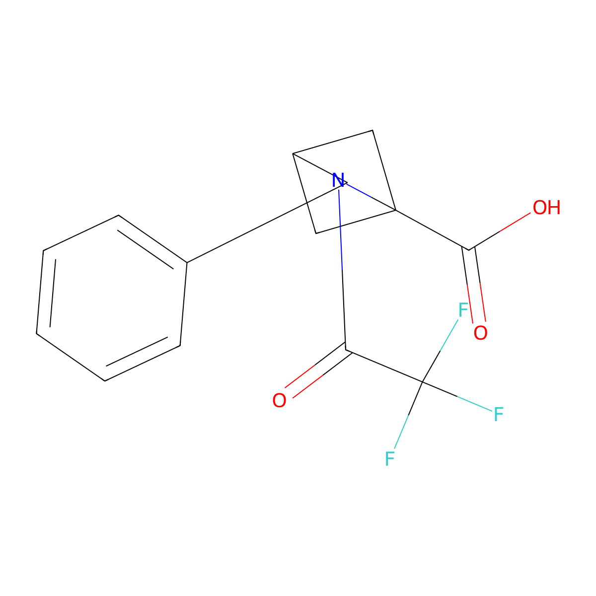 3-Phenyl-2-(2,2,2-trifluoroacetyl)-2-azabicyclo[2.1.1]hexane-1-carboxylic acid molecular structure, CAS 2763903-26-8