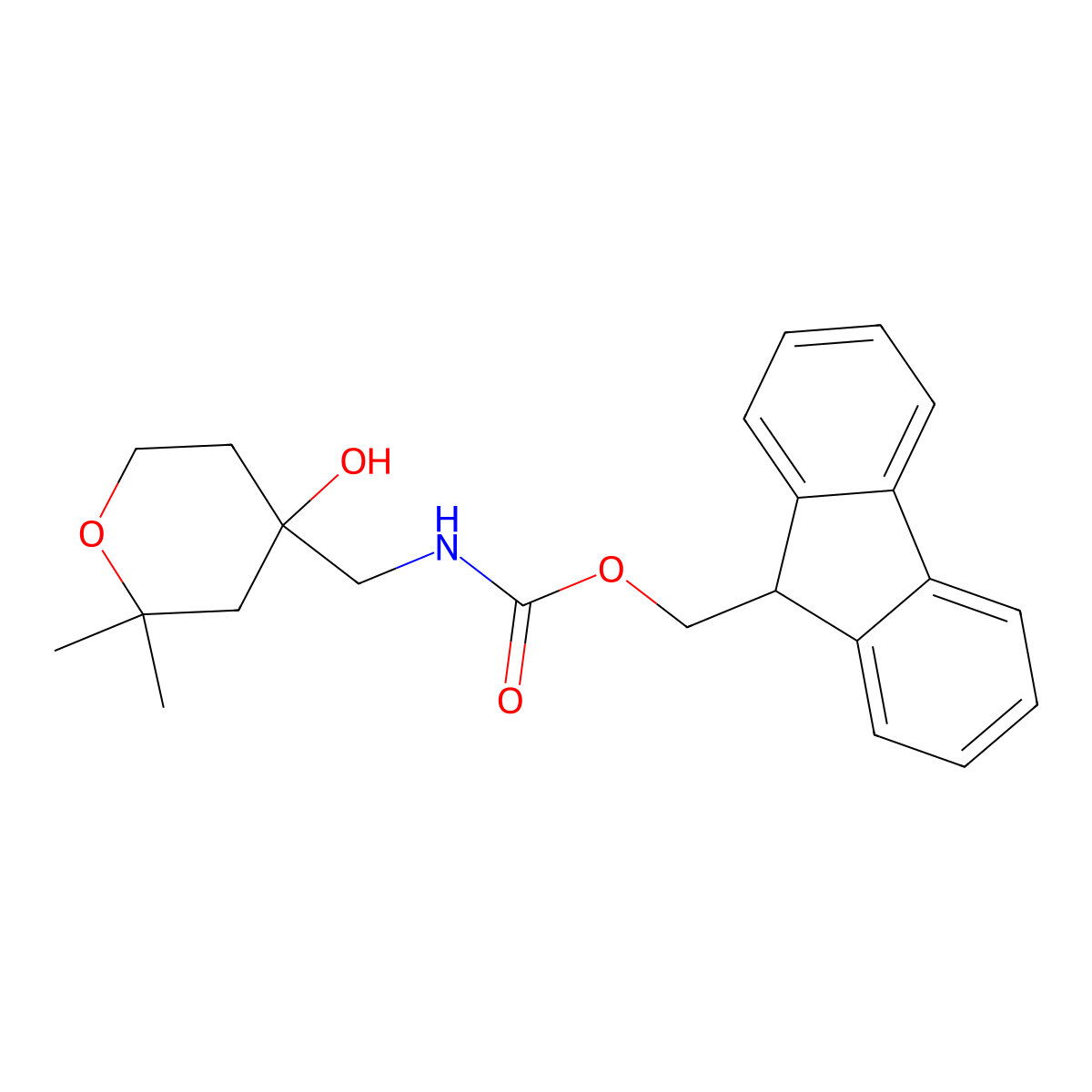 (9H-fluoren-9-yl)methyl N-[(4-hydroxy-2,2-dimethyloxan-4-yl)methyl]carbamate molecular structure, CAS 2763903-33-7