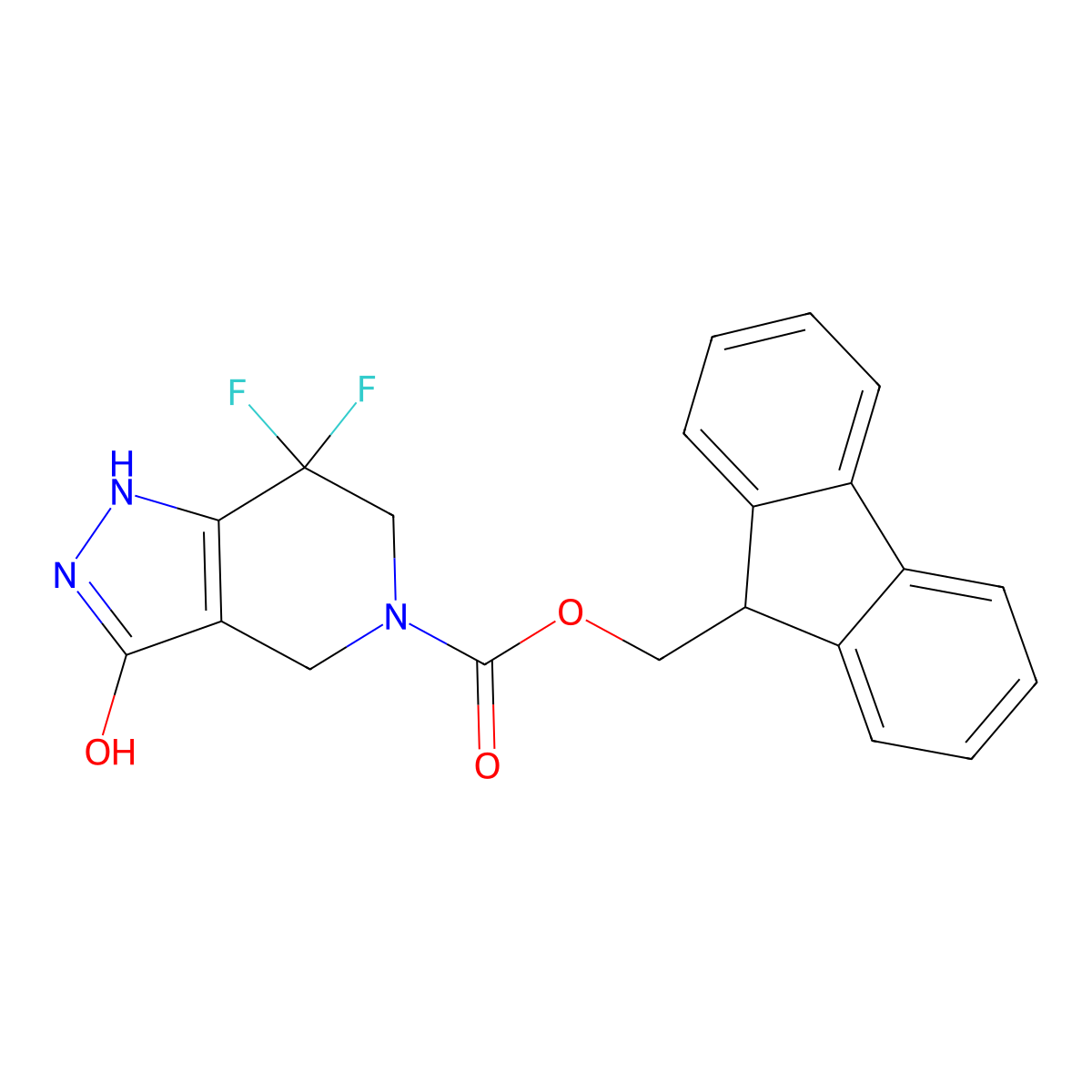 (9H-fluoren-9-yl)methyl 7,7-difluoro-3-hydroxy-1H,4H,5H,6H,7H-pyrazolo[4,3-c]pyridine-5-carboxylate molecular structure, CAS 2763903-42-8