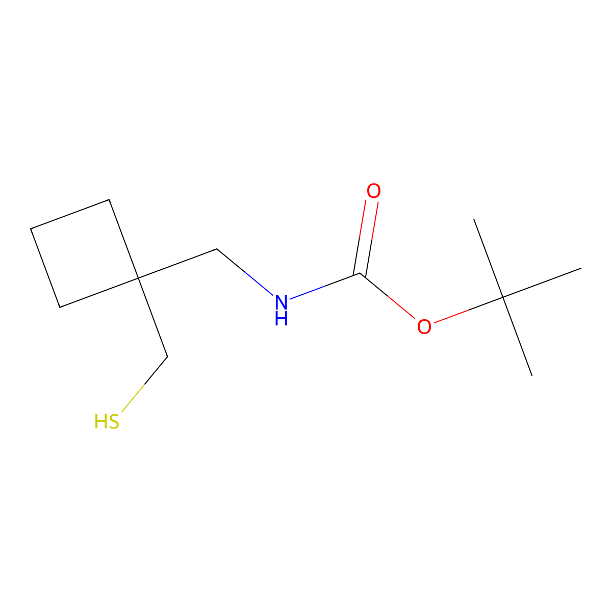 tert-butyl N-{[1-(sulfanylmethyl)cyclobutyl]methyl}carbamate molecular structure, CAS 2763903-53-1