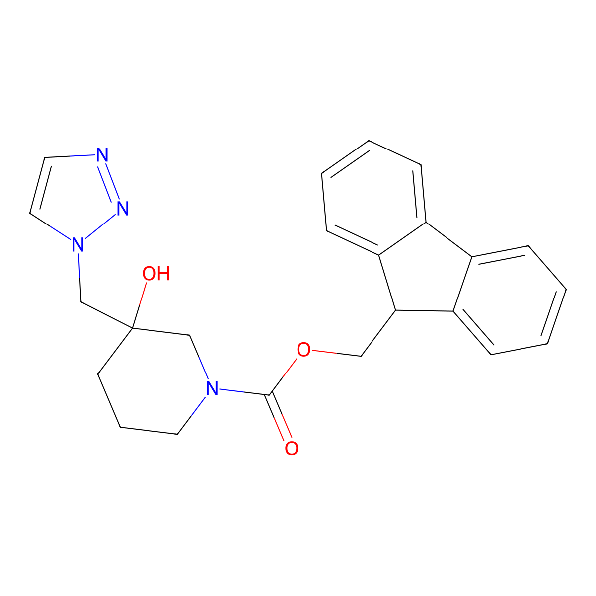 (9H-fluoren-9-yl)methyl 3-hydroxy-3-[(1H-1,2,3-triazol-1-yl)methyl]piperidine-1-carboxylate molecular structure, CAS 2763903-54-2