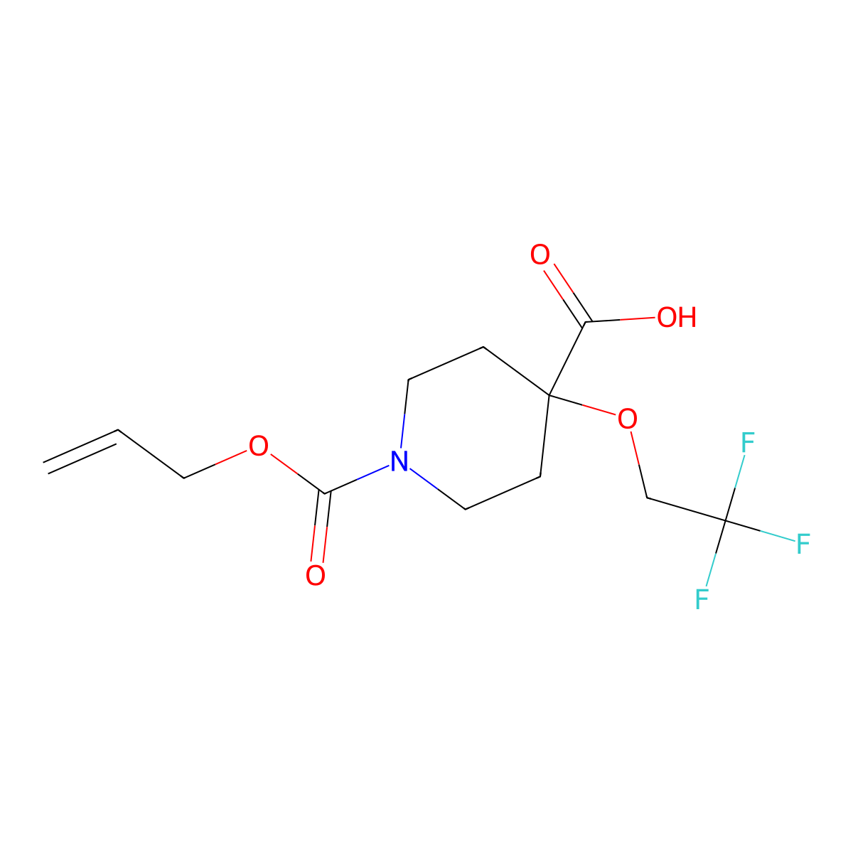 1-[(Prop-2-en-1-yloxy)carbonyl]-4-(2,2,2-trifluoroethoxy)piperidine-4-carboxylic acid molecular structure, CAS 2763903-56-4