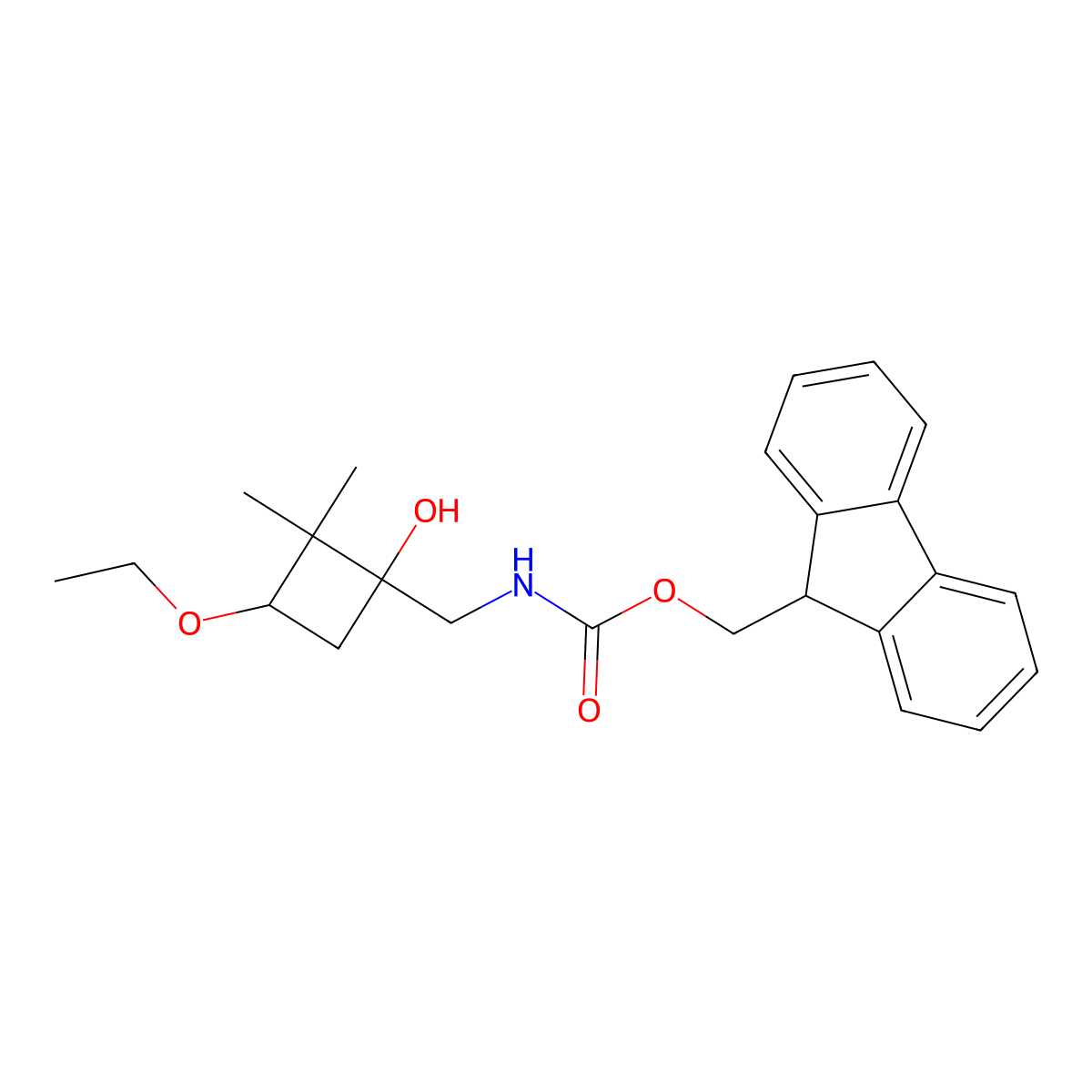 (9H-fluoren-9-yl)methyl N-[(3-ethoxy-1-hydroxy-2,2-dimethylcyclobutyl)methyl]carbamate molecular structure, CAS 2763903-57-5