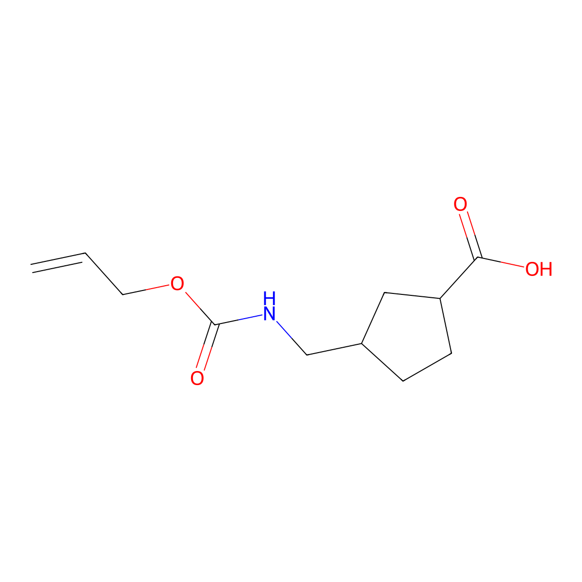 rac-(1R,3S)-3-({[(prop-2-en-1-yloxy)carbonyl]amino}methyl)cyclopentane-1-carboxylic acid molecular structure, CAS 2763905-46-8