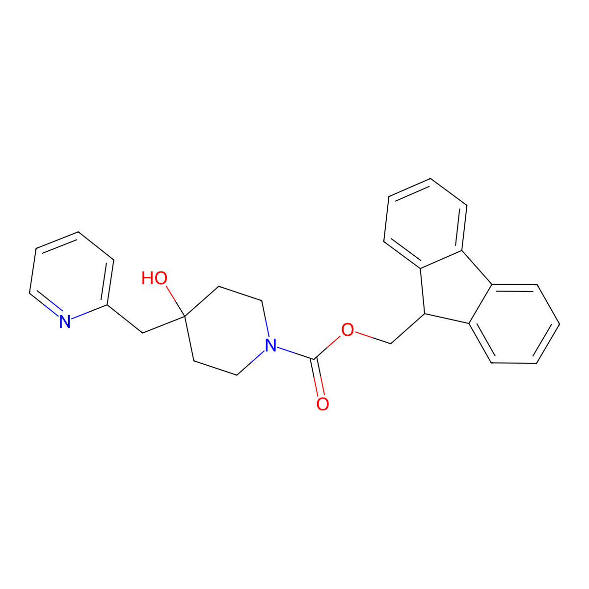 (9H-fluoren-9-yl)methyl 4-hydroxy-4-[(pyridin-2-yl)methyl]piperidine-1-carboxylate molecular structure, CAS 2763905-69-5