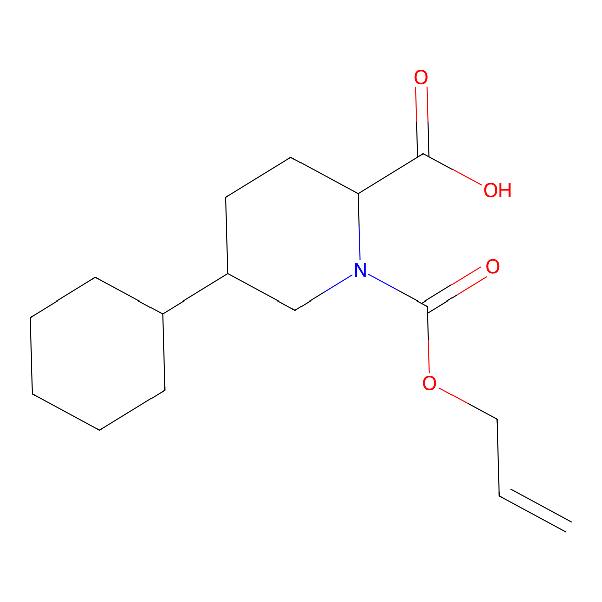 rac-(2R,5S)-5-cyclohexyl-1-[(prop-2-en-1-yloxy)carbonyl]piperidine-2-carboxylic acid molecular structure, CAS 2763905-78-6
