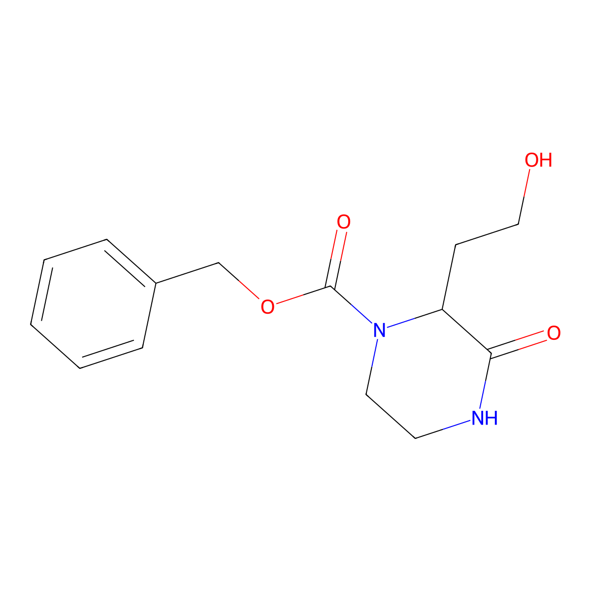 Benzyl 2-(2-hydroxyethyl)-3-oxopiperazine-1-carboxylate molecular structure, CAS 2763905-79-7