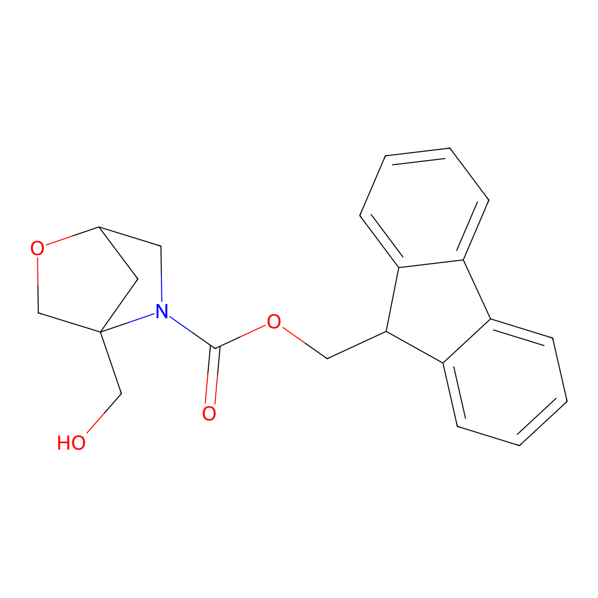 (9H-fluoren-9-yl)methyl 4-(hydroxymethyl)-2-oxa-5-azabicyclo[2.2.1]heptane-5-carboxylate molecular structure, CAS 2763905-80-0