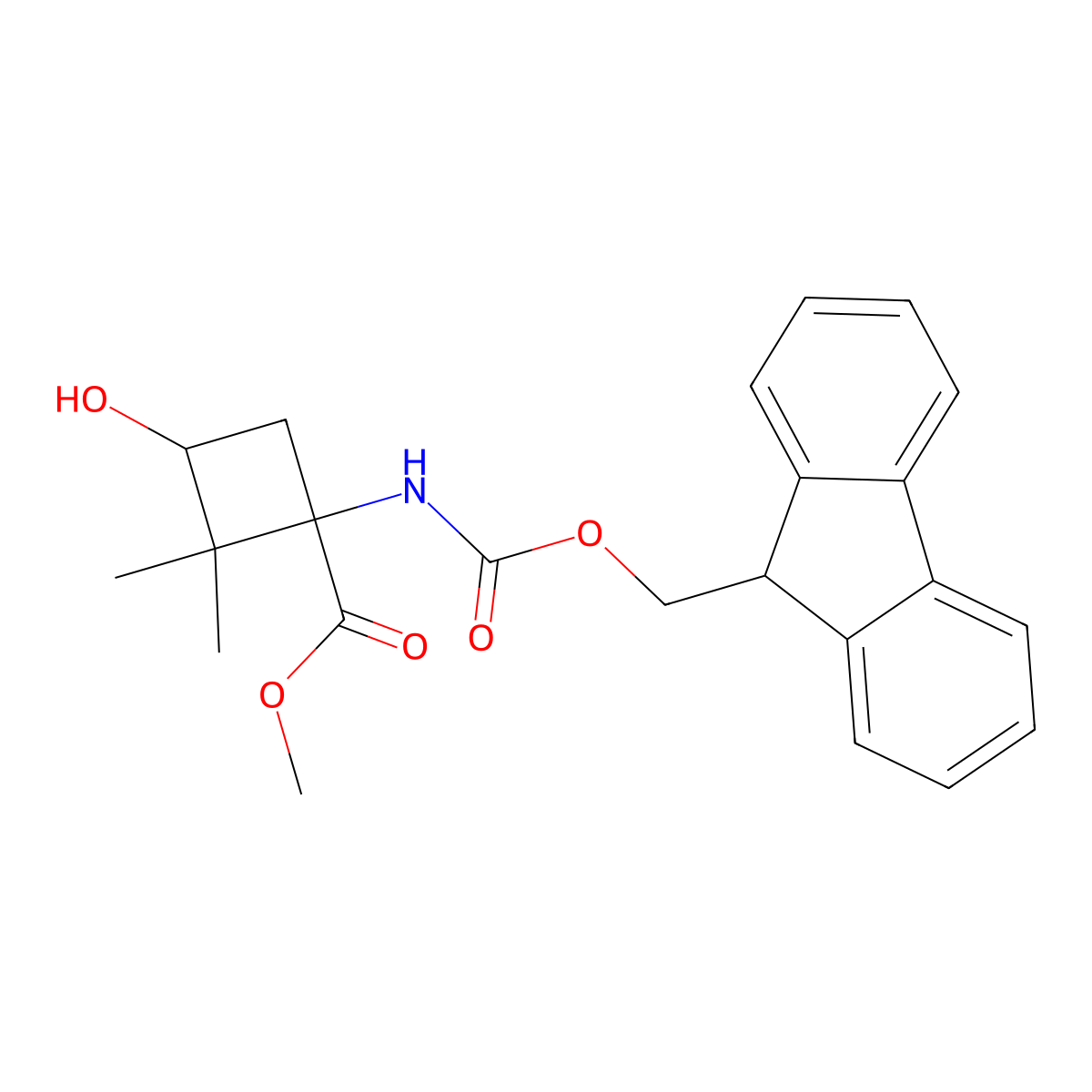methyl 1-({[(9H-fluoren-9-yl)methoxy]carbonyl}amino)-3-hydroxy-2,2-dimethylcyclobutane-1-carboxylate molecular structure, CAS 2763905-90-2