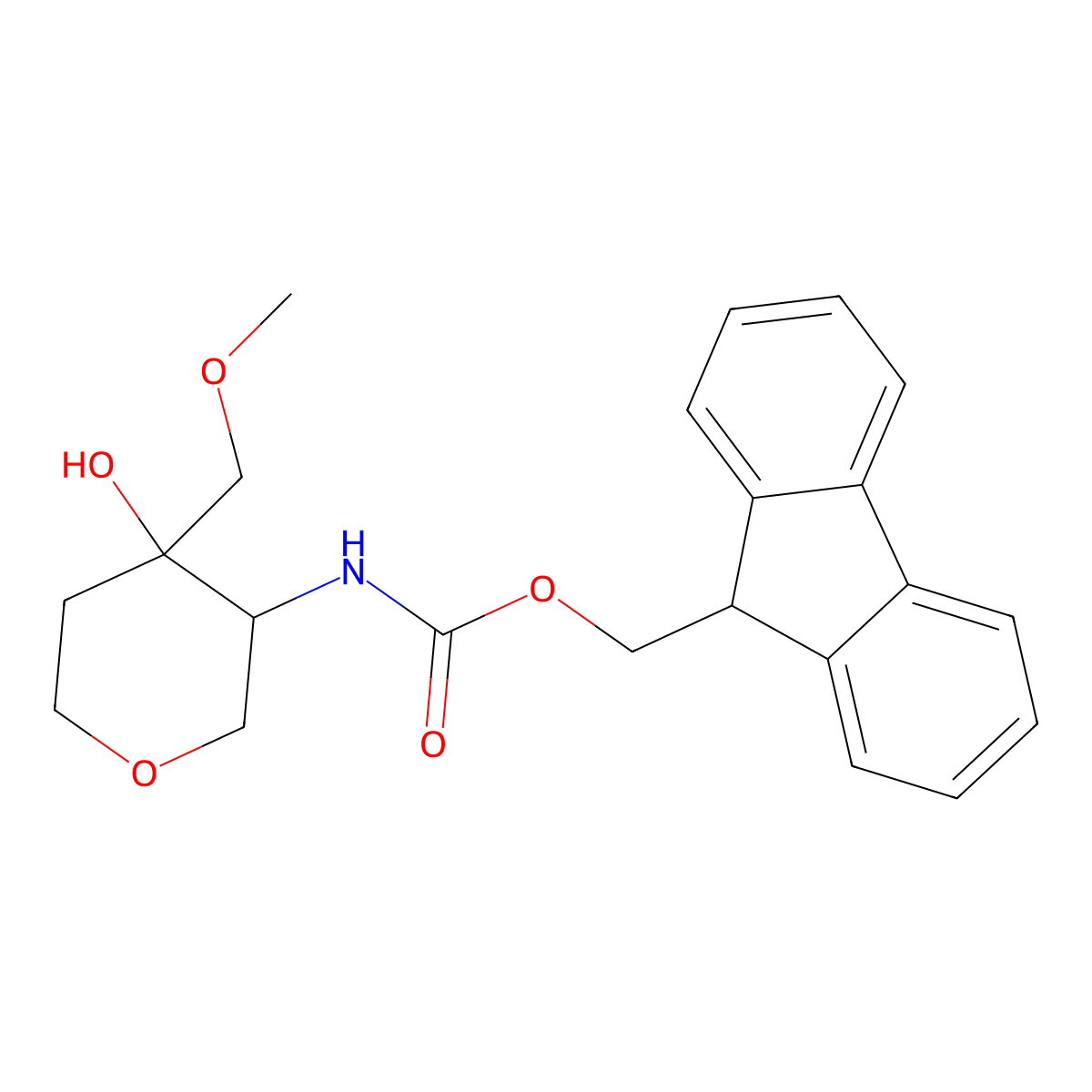 (9H-fluoren-9-yl)methyl N-[4-hydroxy-4-(methoxymethyl)oxan-3-yl]carbamate molecular structure, CAS 2763905-92-4
