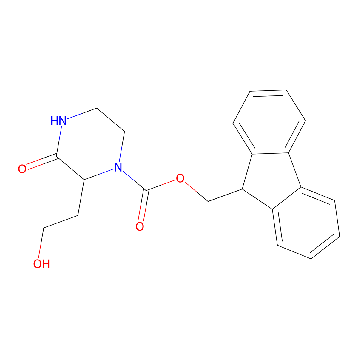 (9H-fluoren-9-yl)methyl 2-(2-hydroxyethyl)-3-oxopiperazine-1-carboxylate molecular structure, CAS 2763906-02-9
