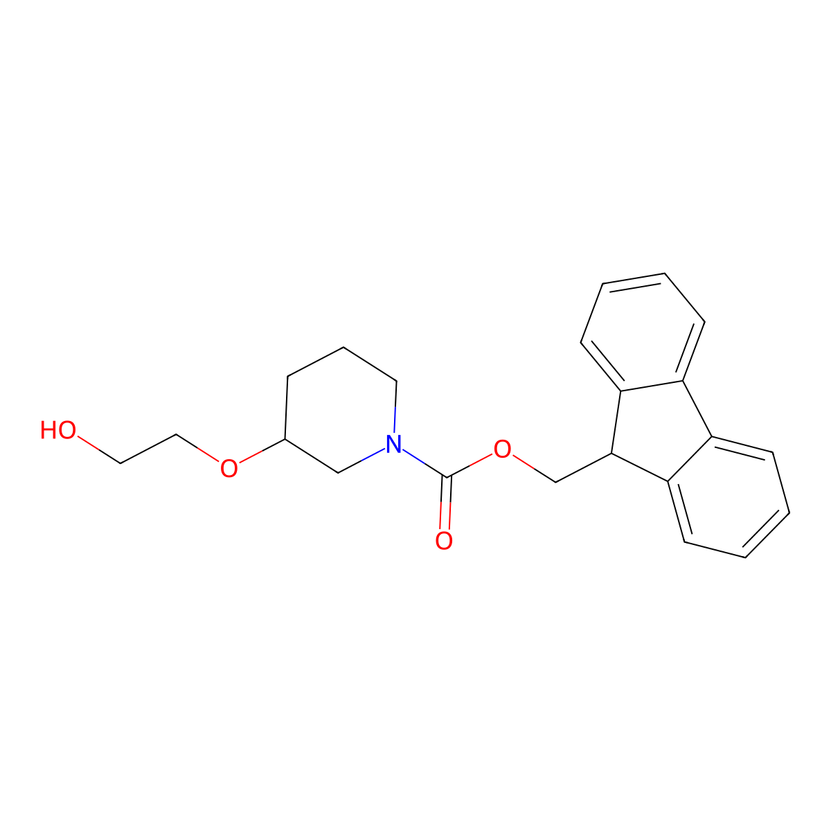 (9H-fluoren-9-yl)methyl 3-(2-hydroxyethoxy)piperidine-1-carboxylate molecular structure, CAS 2763906-04-1