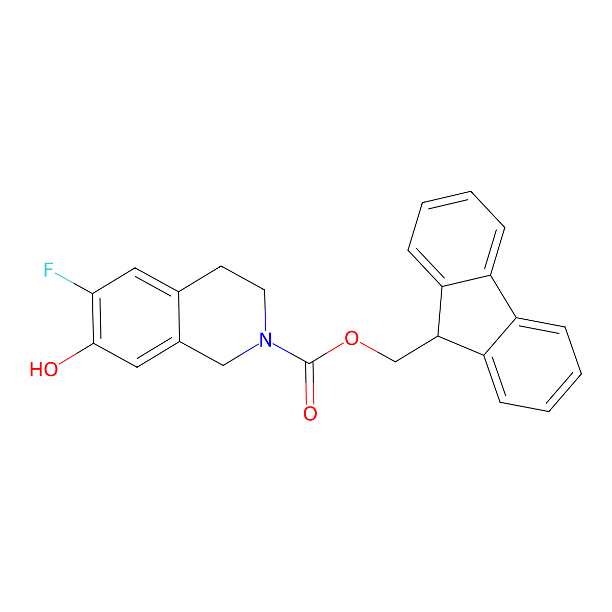 (9H-fluoren-9-yl)methyl 6-fluoro-7-hydroxy-1,2,3,4-tetrahydroisoquinoline-2-carboxylate molecular structure, CAS 2763906-12-1