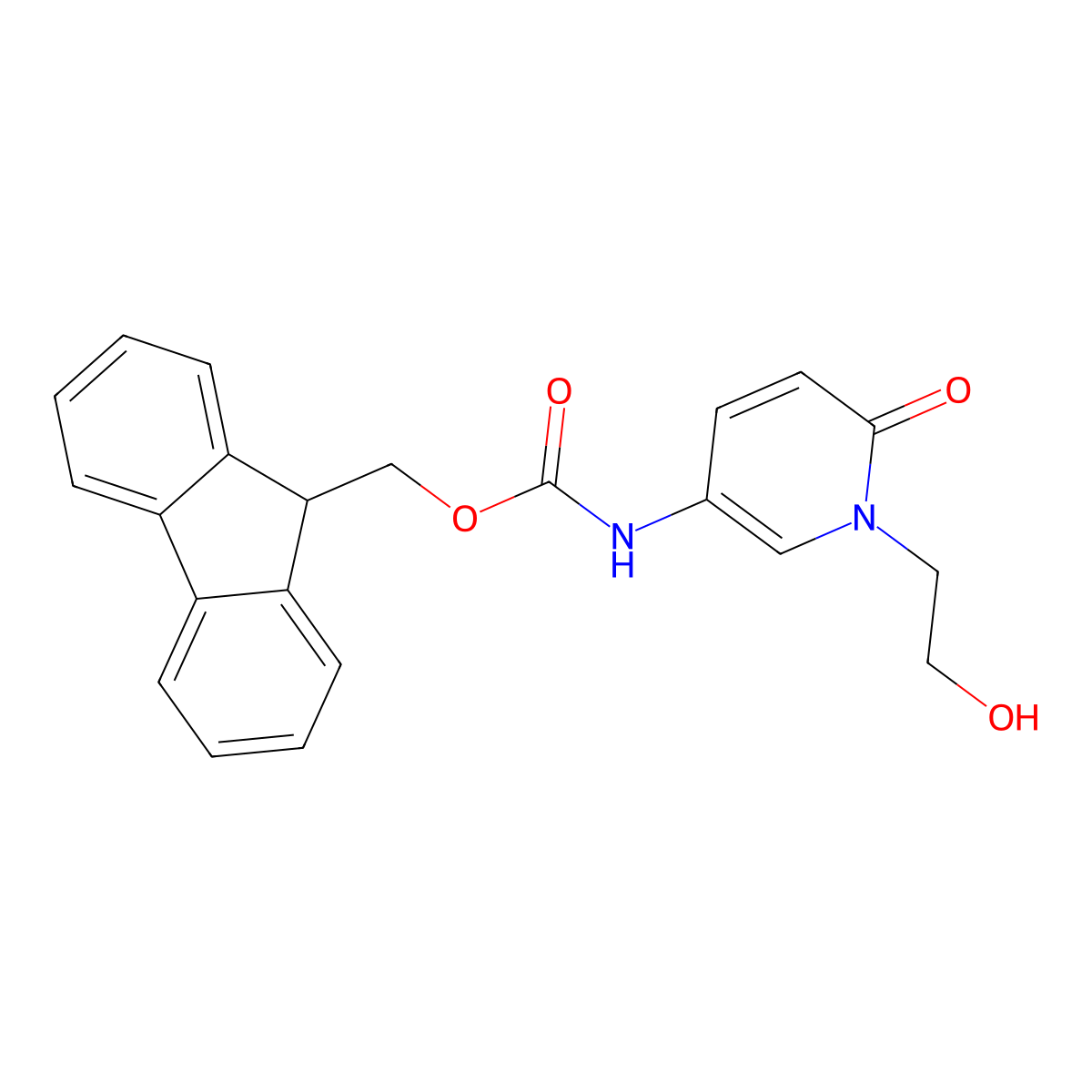 (9H-fluoren-9-yl)methyl N-[1-(2-hydroxyethyl)-6-oxo-1,6-dihydropyridin-3-yl]carbamate molecular structure, CAS 2763906-17-6