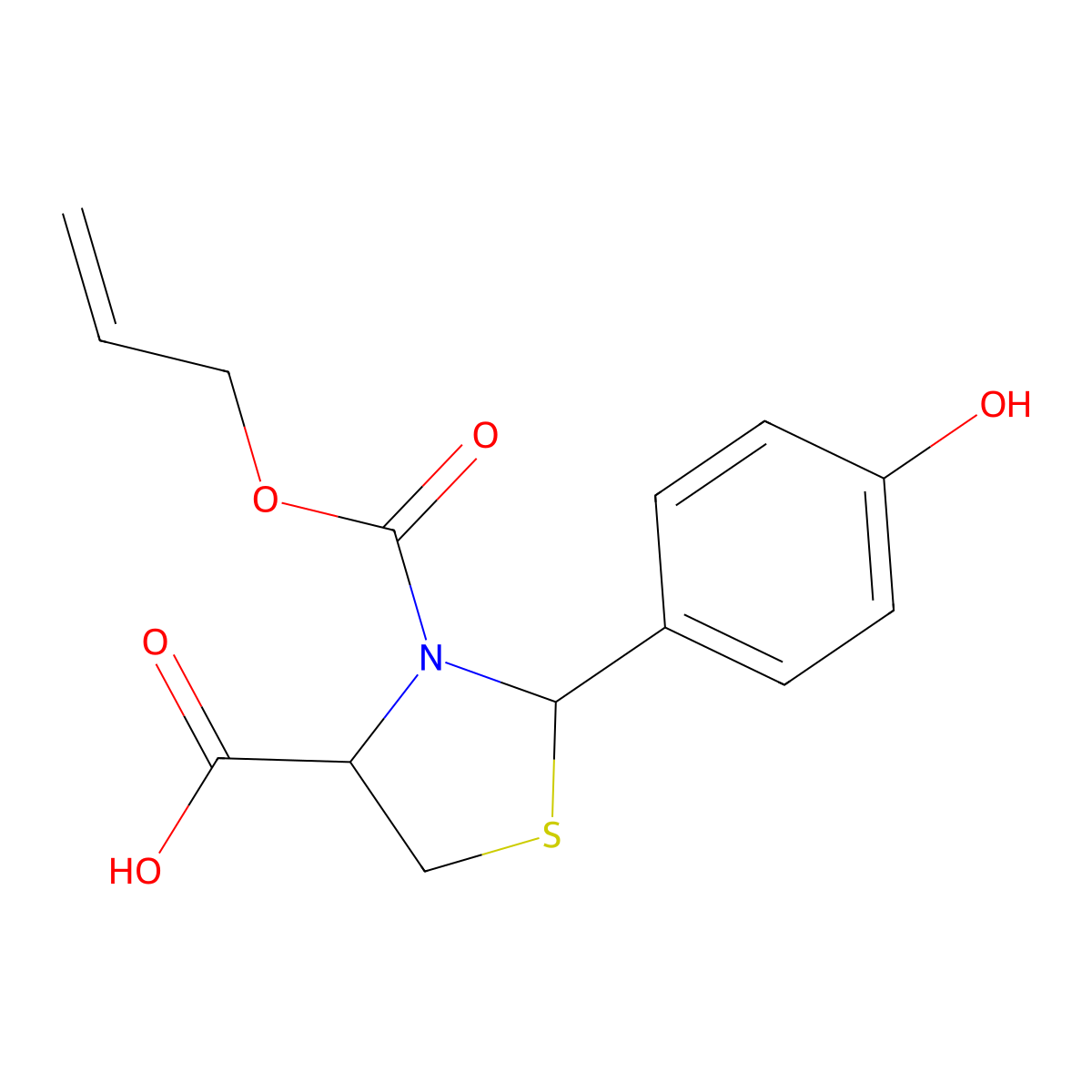2-(4-Hydroxyphenyl)-3-[(prop-2-en-1-yloxy)carbonyl]-1,3-thiazolidine-4-carboxylic acid molecular structure, CAS 2763906-27-8