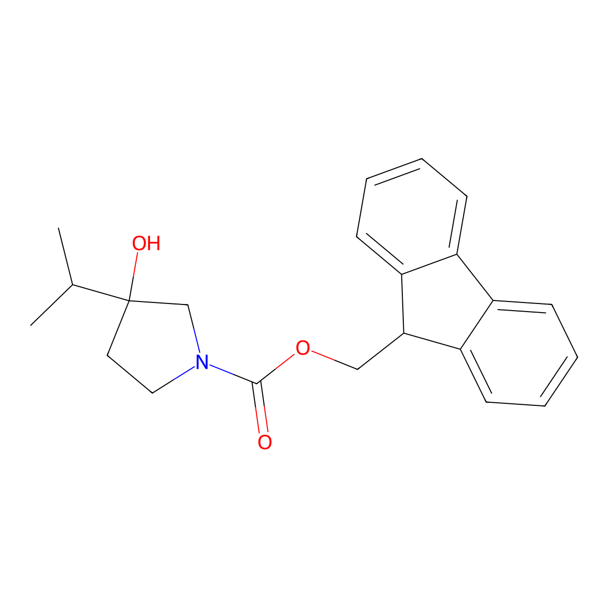 (9H-fluoren-9-yl)methyl 3-hydroxy-3-(propan-2-yl)pyrrolidine-1-carboxylate molecular structure, CAS 2763906-63-2