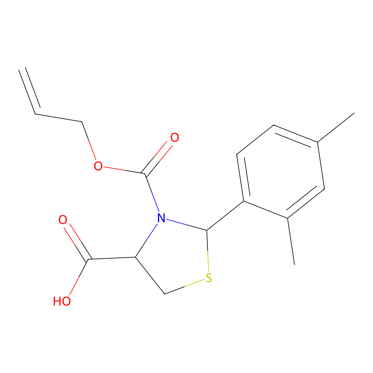 2-(2,4-Dimethylphenyl)-3-[(prop-2-en-1-yloxy)carbonyl]-1,3-thiazolidine-4-carboxylic acid molecular structure, CAS 2763906-71-2