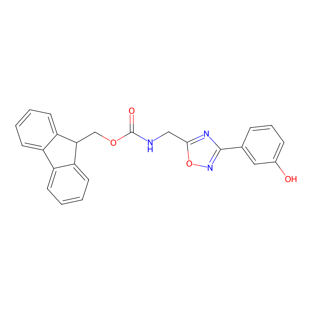 (9H-fluoren-9-yl)methyl N-{[3-(3-hydroxyphenyl)-1,2,4-oxadiazol-5-yl]methyl}carbamate molecular structure, CAS 2763906-75-6