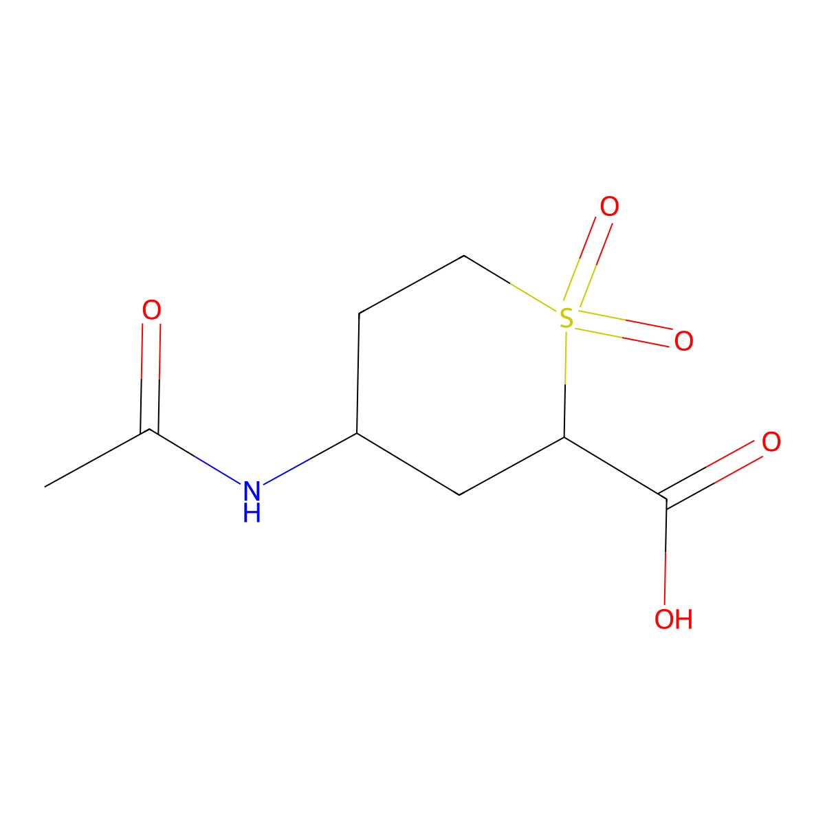 4-Acetamido-1,1-dioxo-1lambda6-thiane-2-carboxylic acid molecular structure, CAS 2763906-82-5