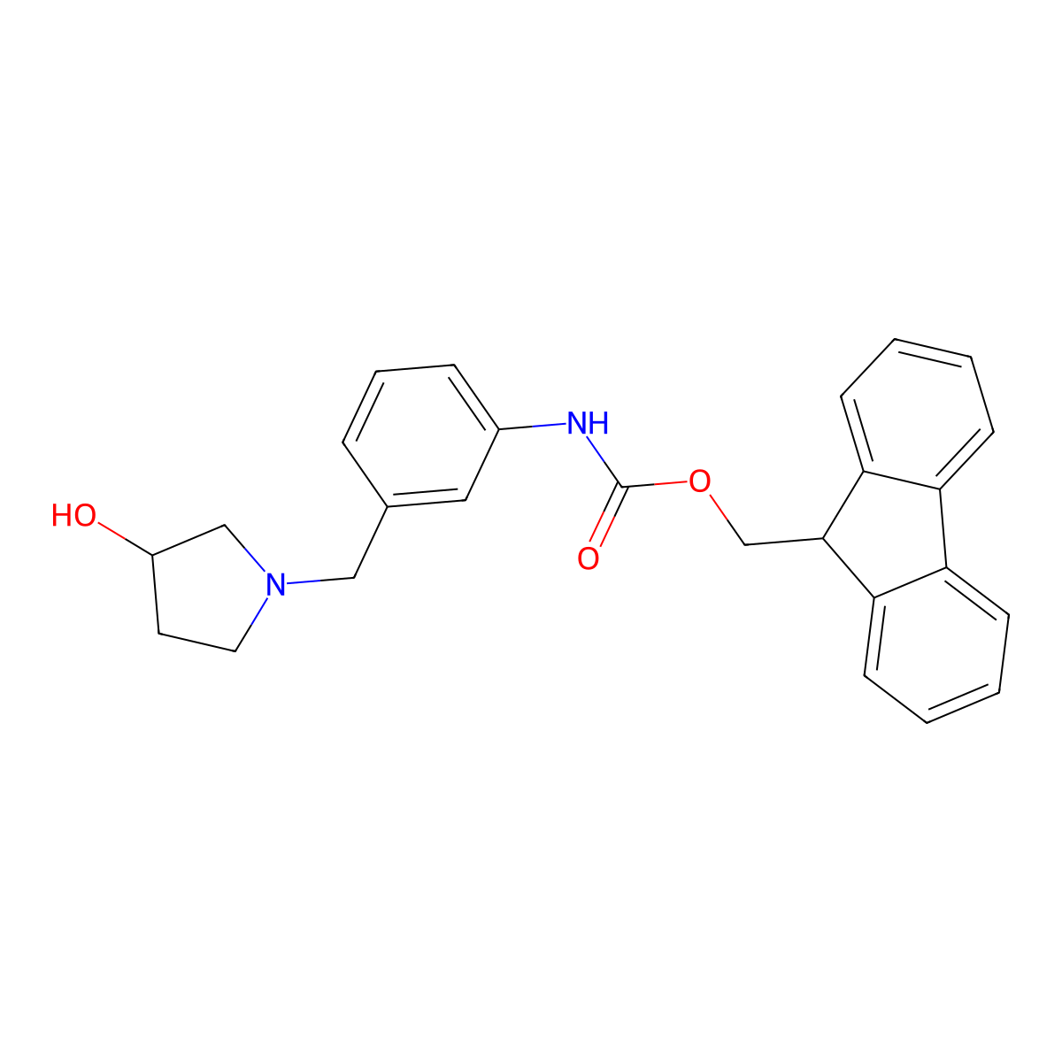 (9H-fluoren-9-yl)methyl N-{3-[(3-hydroxypyrrolidin-1-yl)methyl]phenyl}carbamate molecular structure, CAS 2763907-13-5