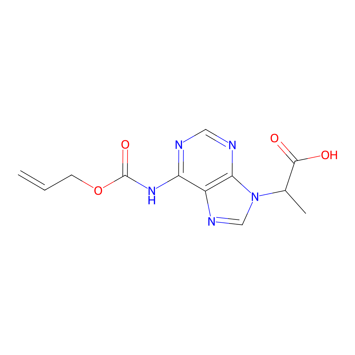 2-(6-{[(prop-2-en-1-yloxy)carbonyl]amino}-9H-purin-9-yl)propanoic acid molecular structure, CAS 2763907-27-1