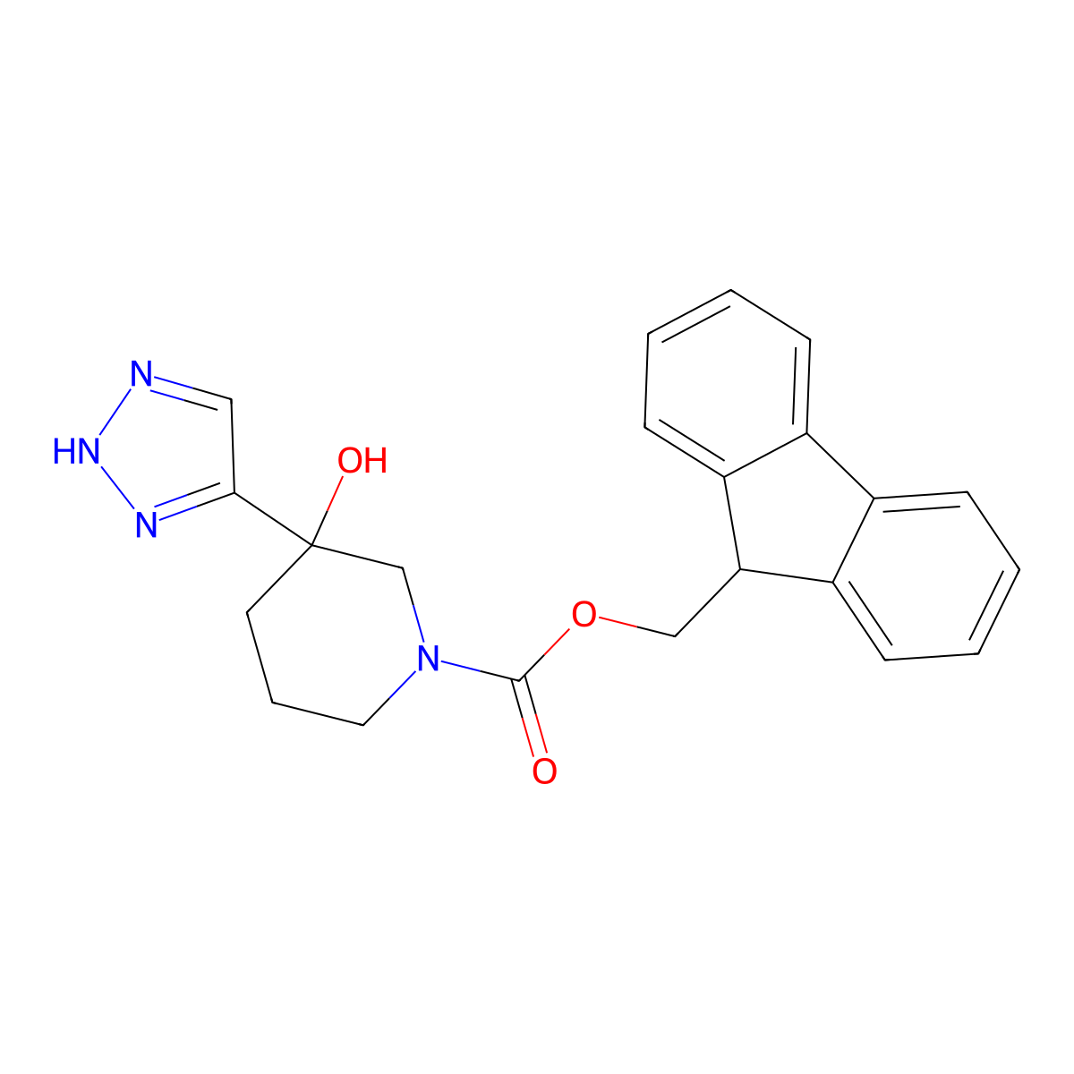 (9H-fluoren-9-yl)methyl 3-hydroxy-3-(1H-1,2,3-triazol-4-yl)piperidine-1-carboxylate molecular structure, CAS 2763908-17-2