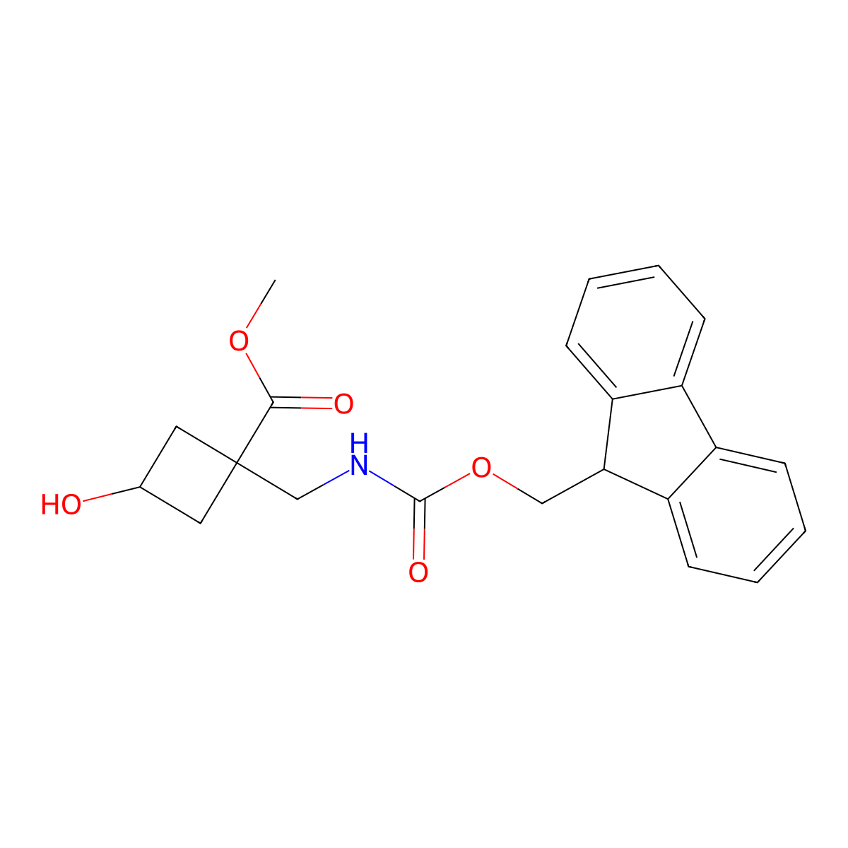methyl 1-[({[(9H-fluoren-9-yl)methoxy]carbonyl}amino)methyl]-3-hydroxycyclobutane-1-carboxylate molecular structure, CAS 2763908-19-4