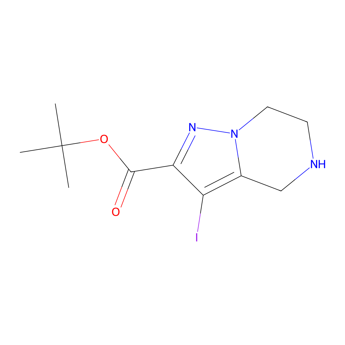 tert-butyl 3-iodo-4H,5H,6H,7H-pyrazolo[1,5-a]pyrazine-2-carboxylate molecular structure, CAS 2763908-22-9
