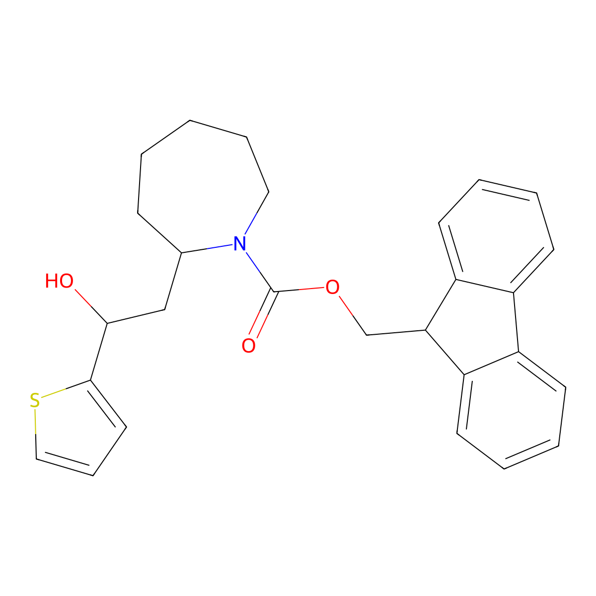 (9H-fluoren-9-yl)methyl 2-[2-hydroxy-2-(thiophen-2-yl)ethyl]azepane-1-carboxylate molecular structure, CAS 2763908-24-1