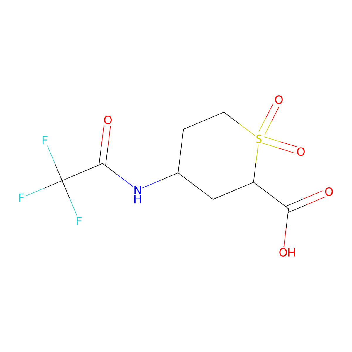 1,1-Dioxo-4-(2,2,2-trifluoroacetamido)-1lambda6-thiane-2-carboxylic acid molecular structure, CAS 2763908-37-6